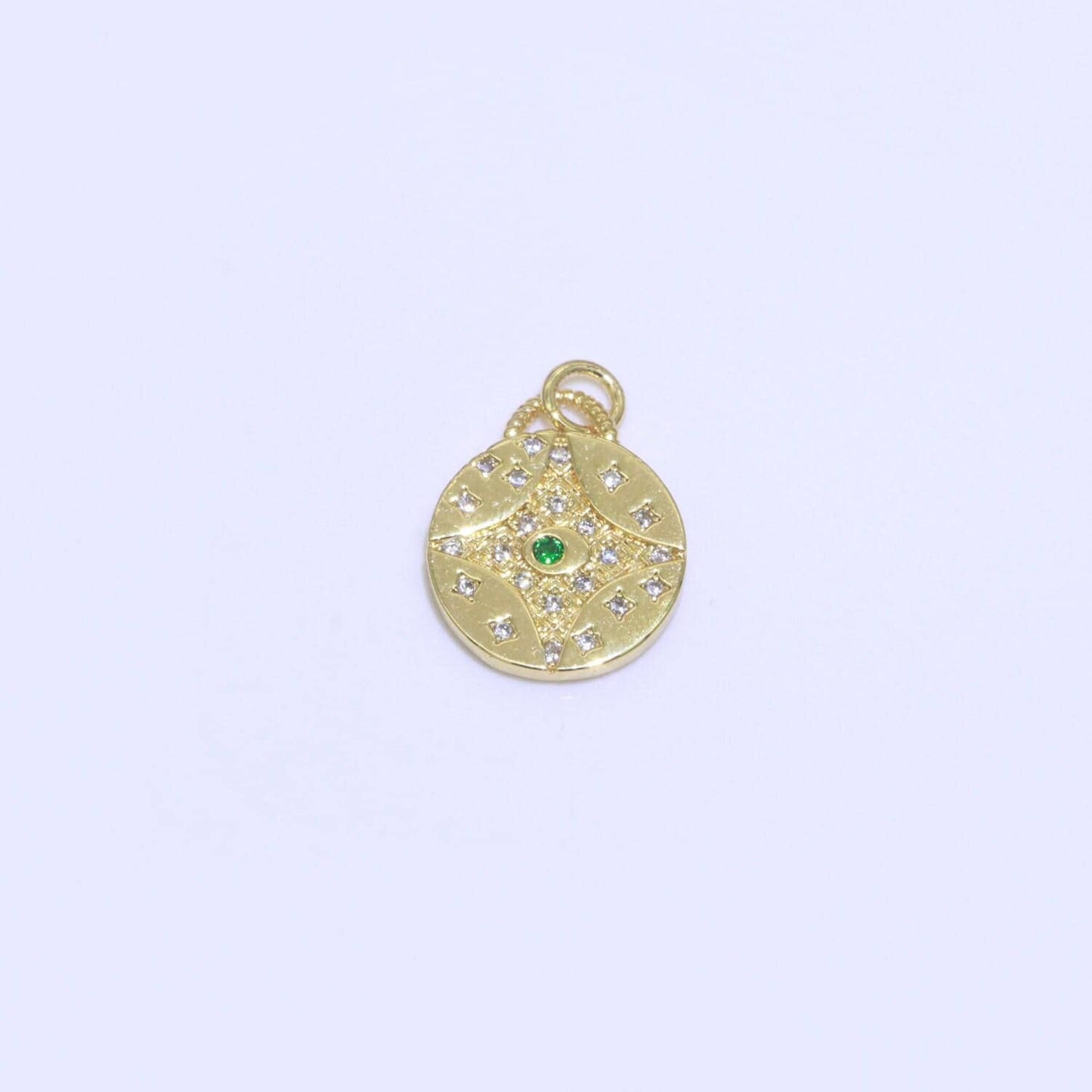 Cz micro pave star evil eye star on coin round shape pendant charm micro pave dainty gold charm for necklace bracelet earring supply