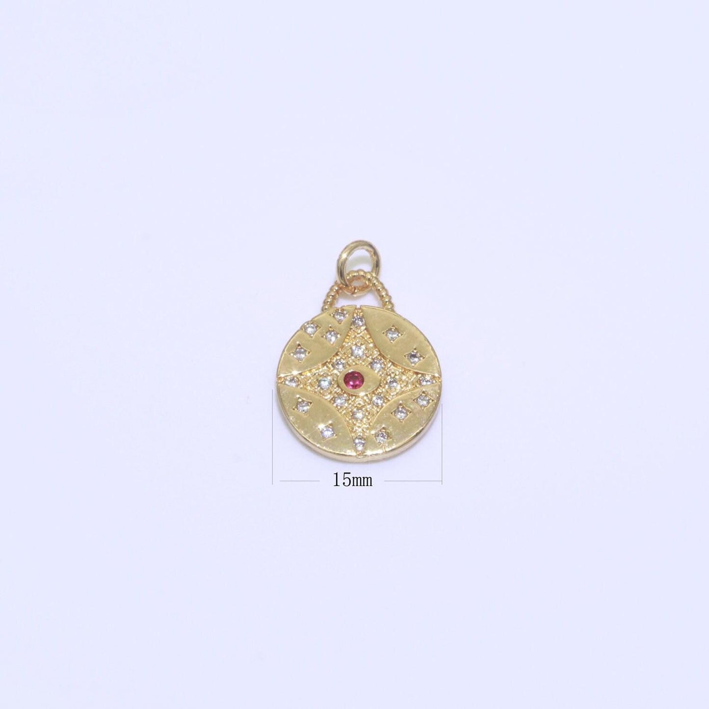 Cz micro pave star evil eye star on coin round shape pendant charm micro pave dainty gold charm for necklace bracelet earring supply