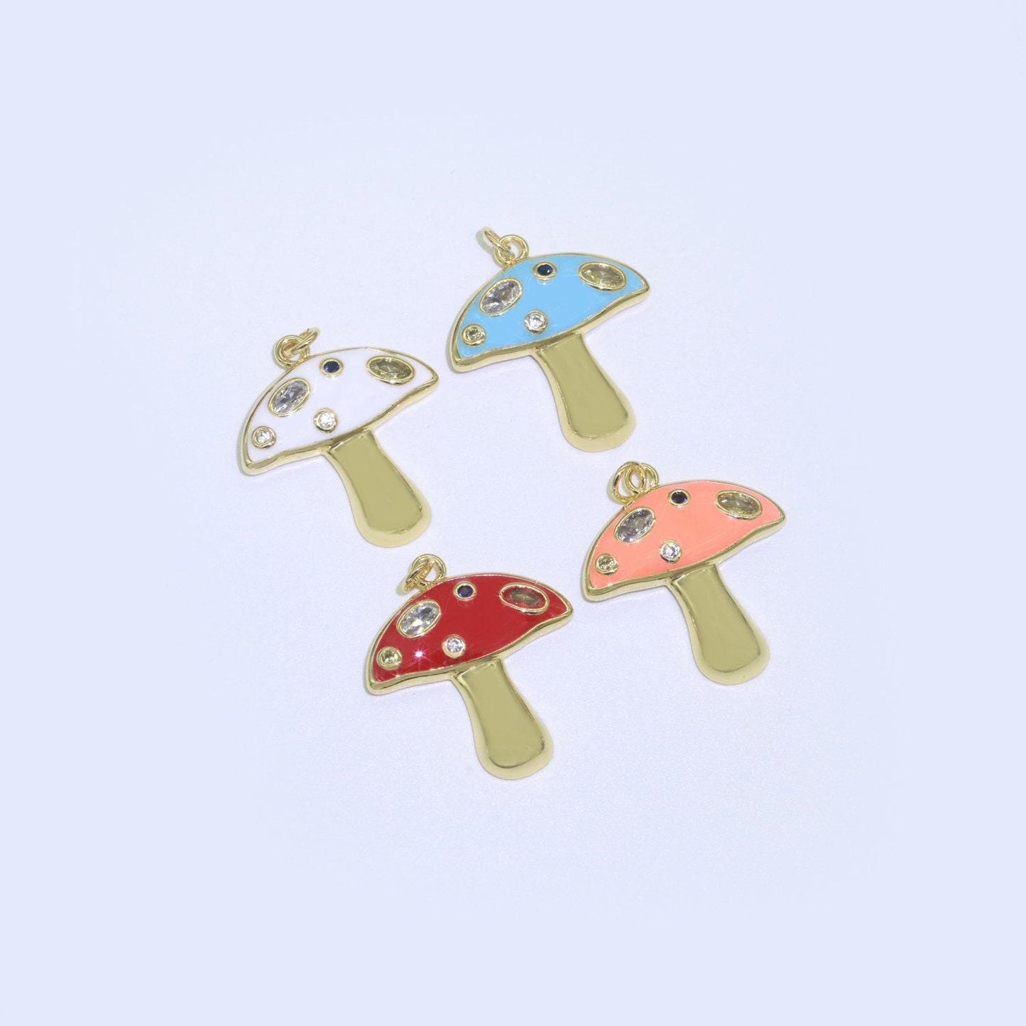 Mini gold filled mushroom charms, enamel magic mushroom pendant for necklace fantasy celestial jewelry for statement necklace m-410