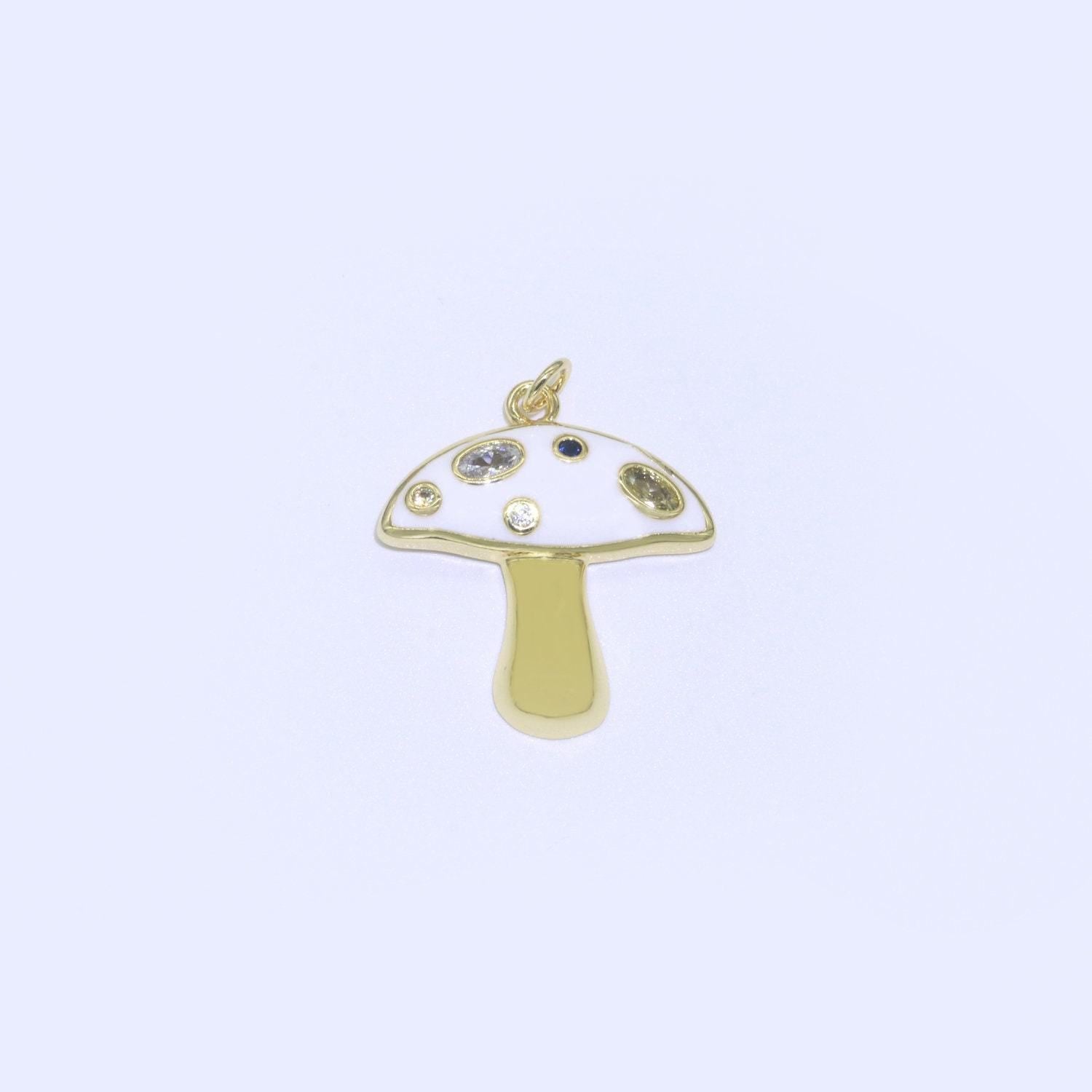 Mini gold filled mushroom charms, enamel magic mushroom pendant for necklace fantasy celestial jewelry for statement necklace m-410