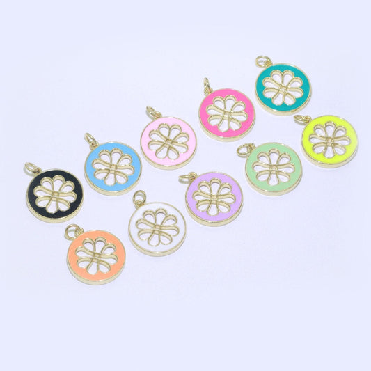 1pc enamel daisy charm 24k gold filled hollow round charm gold floral charms, dainty flower pink, teal, white, yellow green pendant, ch-2315