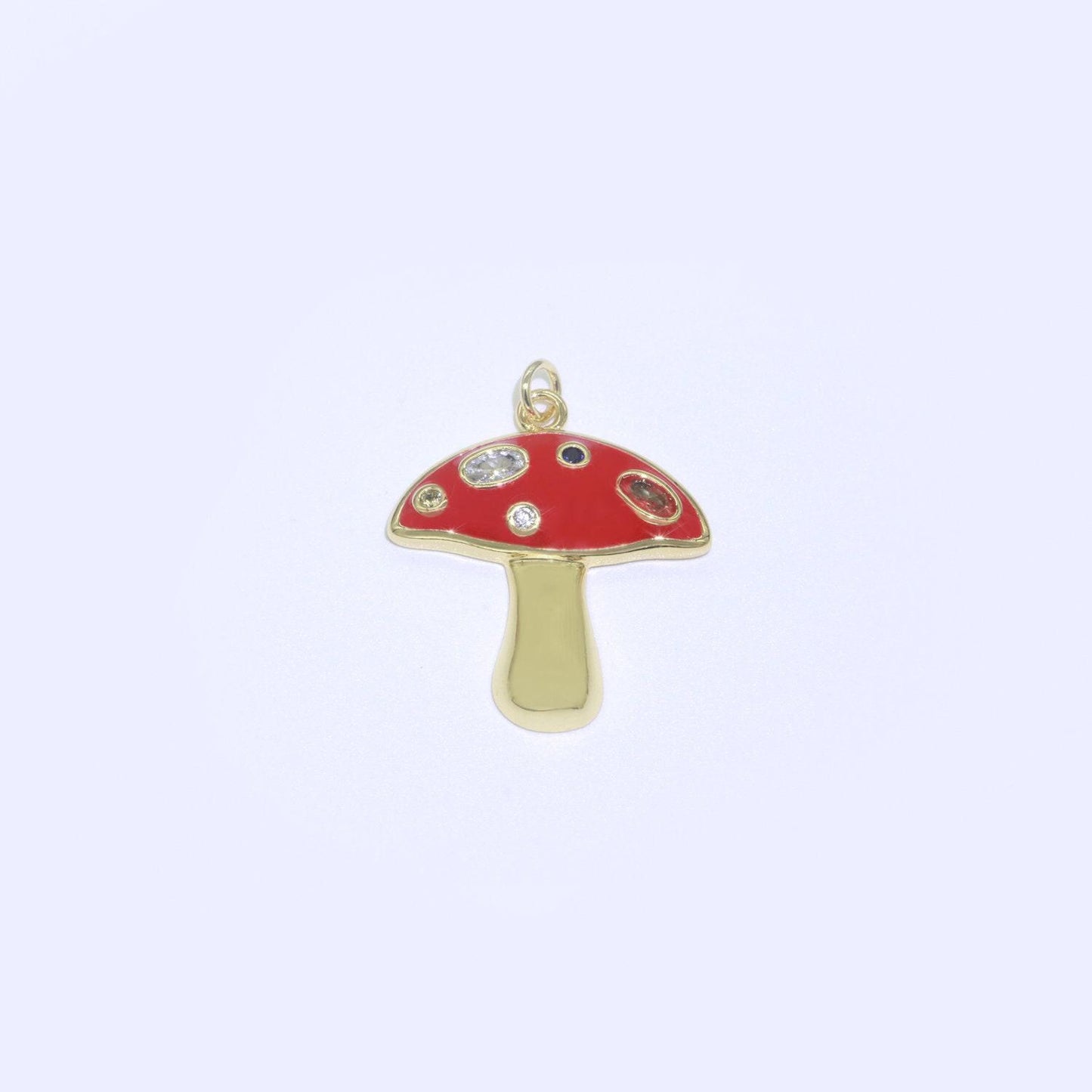 Mini gold filled mushroom charms, enamel magic mushroom pendant for necklace fantasy celestial jewelry for statement necklace m-410