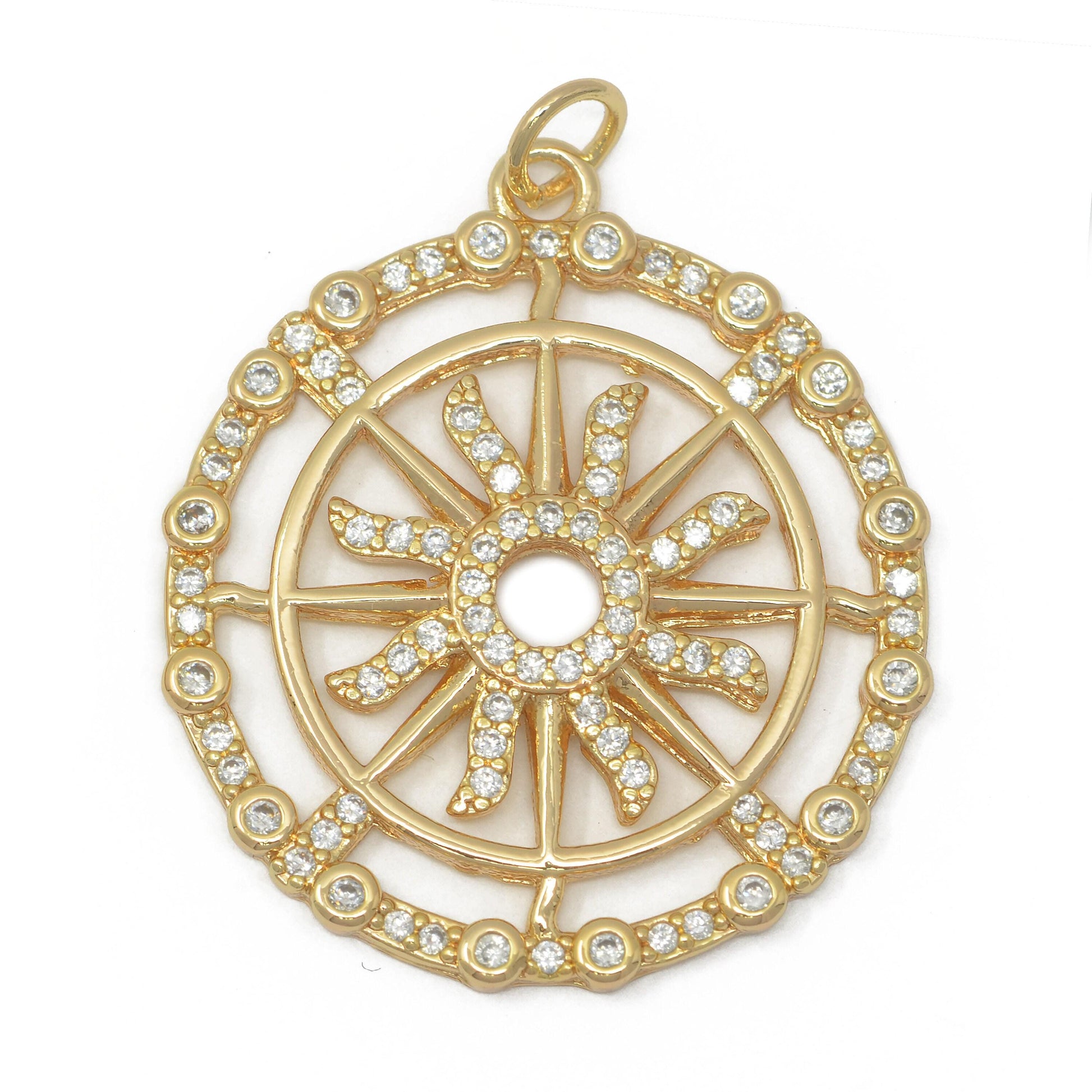 Sunburst pendant, gold sun medallion, celestial sunburst charm, celestial sun pendant for jewelry supply m387