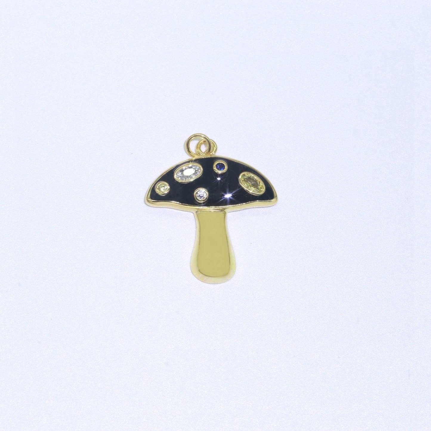 Mini gold filled mushroom charms, enamel magic mushroom pendant for necklace fantasy celestial jewelry for statement necklace m-410