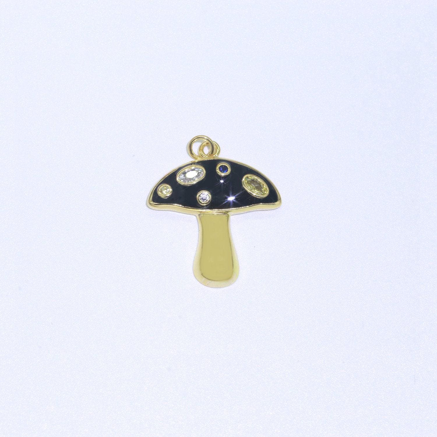 Mini gold filled mushroom charms, enamel magic mushroom pendant for necklace fantasy celestial jewelry for statement necklace m-410