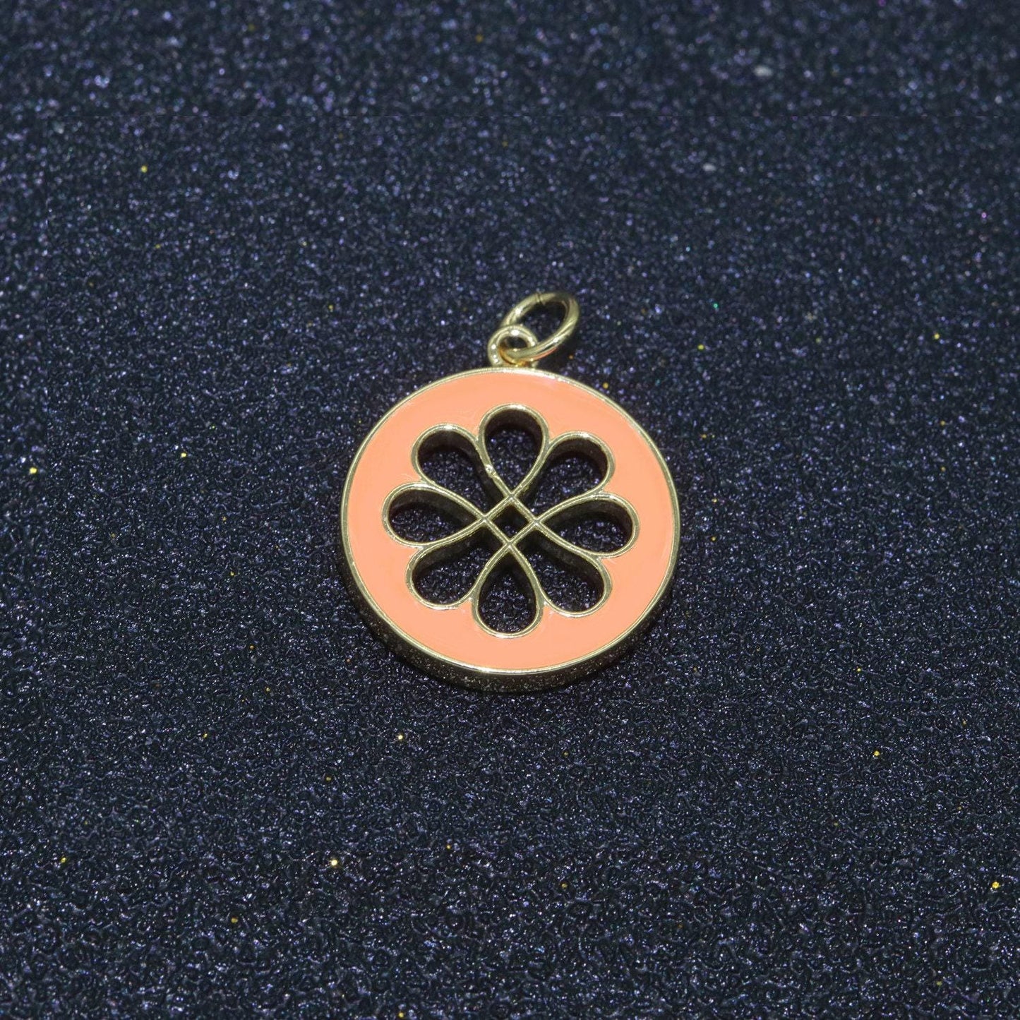 1pc enamel daisy charm 24k gold filled hollow round charm gold floral charms, dainty flower pink, teal, white, yellow green pendant, ch-2315