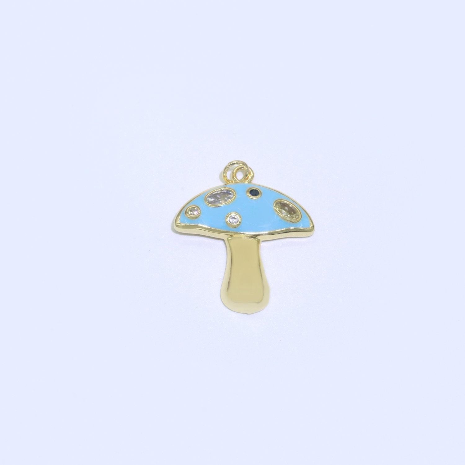 Mini gold filled mushroom charms, enamel magic mushroom pendant for necklace fantasy celestial jewelry for statement necklace m-410