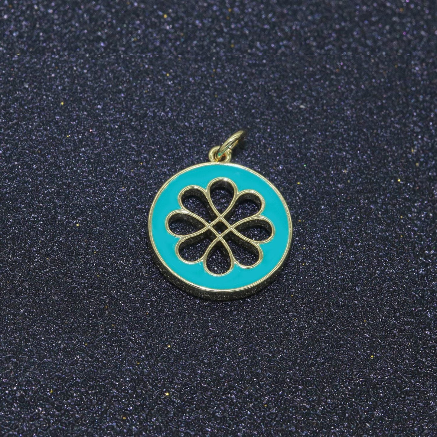 1pc enamel daisy charm 24k gold filled hollow round charm gold floral charms, dainty flower pink, teal, white, yellow green pendant, ch-2315
