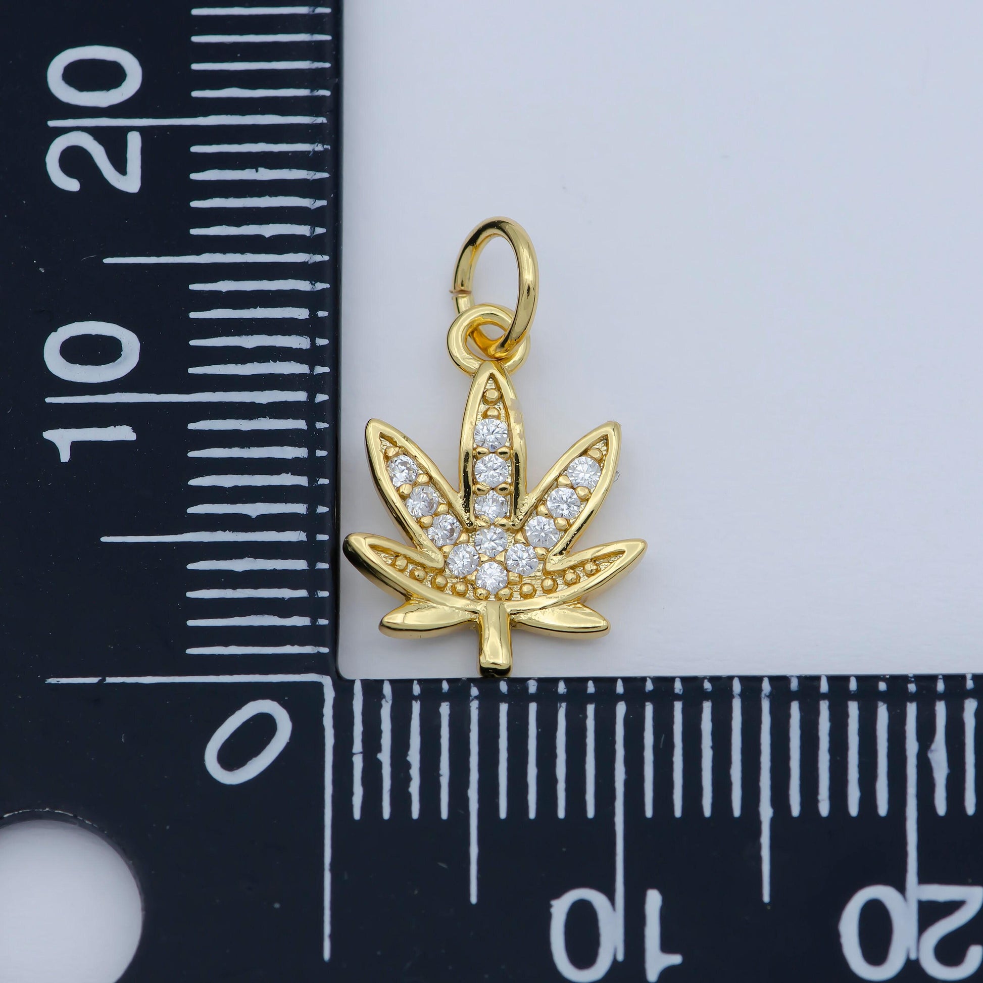 Dainty gold cz micro pave marijuana leaf charm pendant weed charm, pot leaf charm, cannabis charm, cubic weed charm 420 jewelry m-362