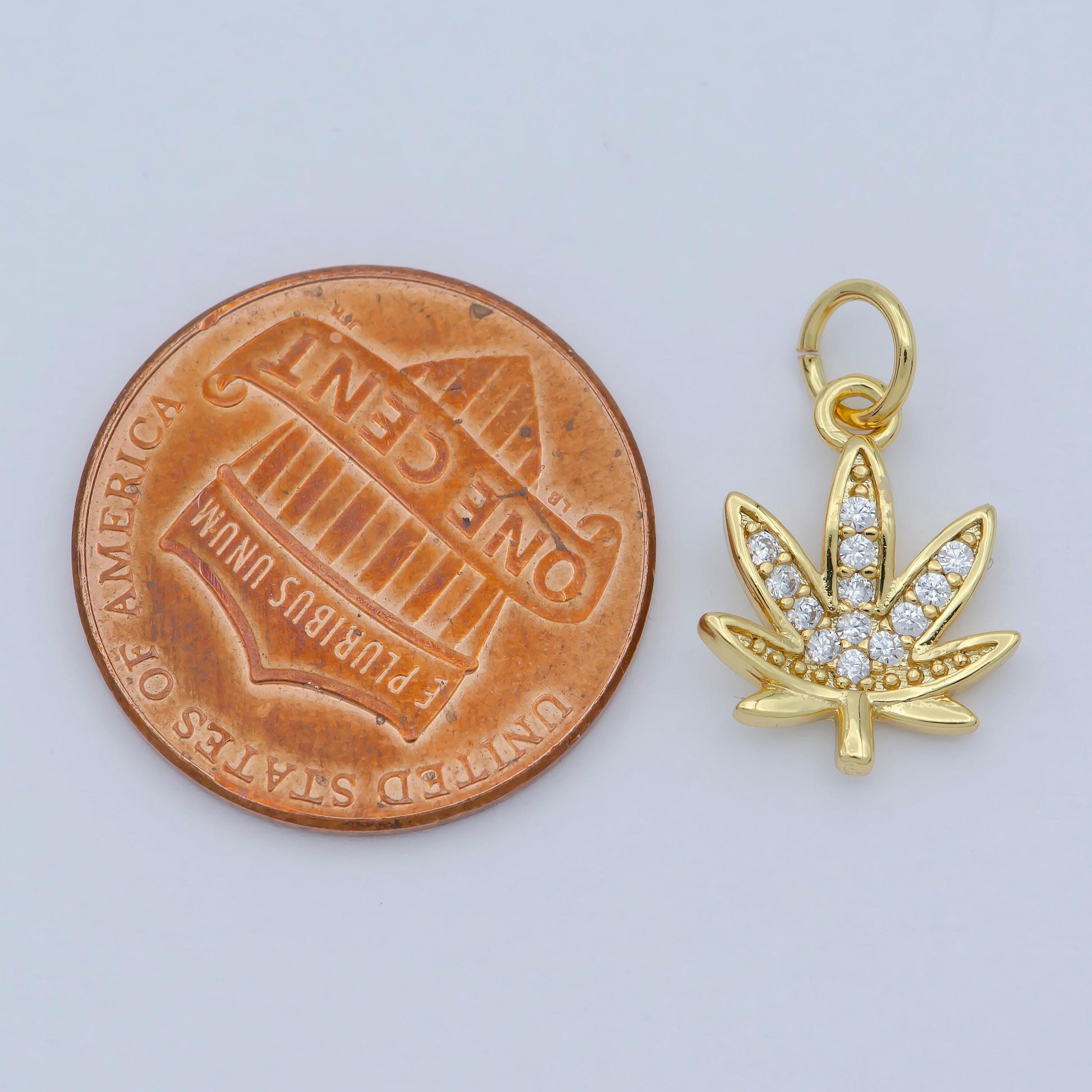 Dainty gold cz micro pave marijuana leaf charm pendant weed charm, pot leaf charm, cannabis charm, cubic weed charm 420 jewelry m-362