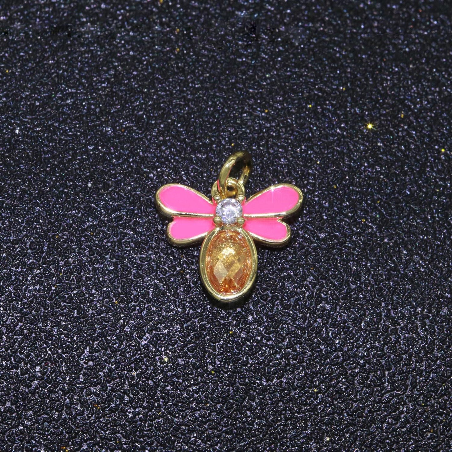 Mini enamel bee charm with cubic zirconia stone queen bee charm for bracelet necklace earring supply