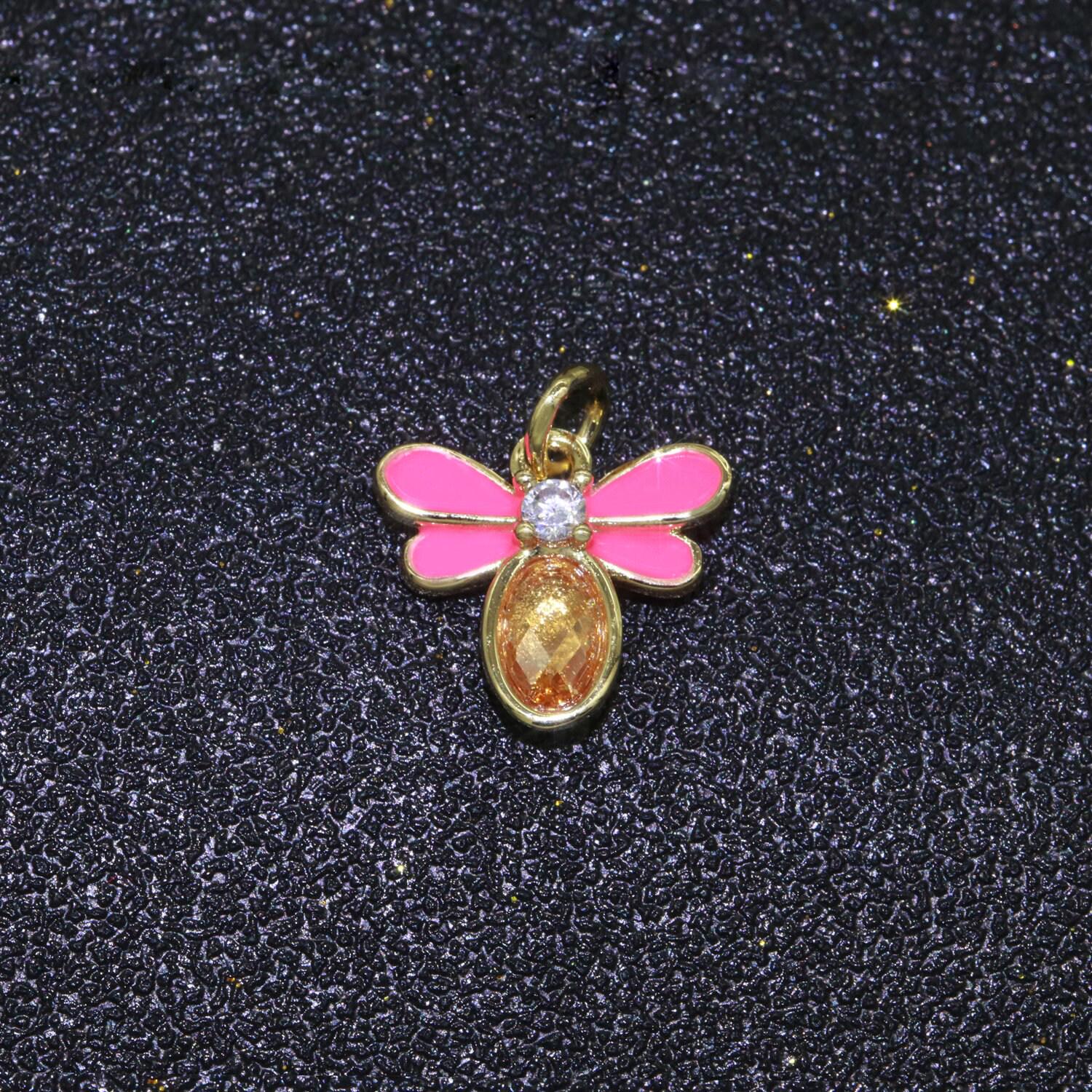 Mini enamel bee charm with cubic zirconia stone queen bee charm for bracelet necklace earring supply