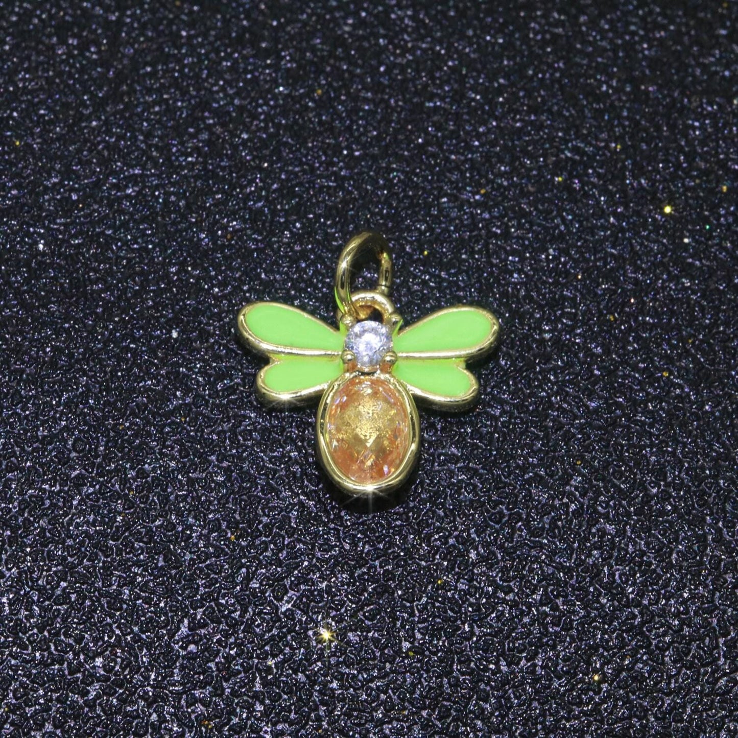 Mini enamel bee charm with cubic zirconia stone queen bee charm for bracelet necklace earring supply