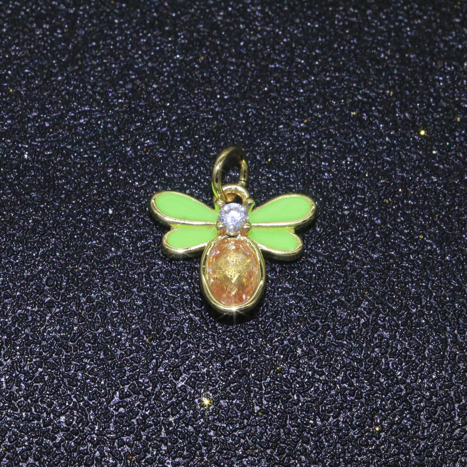Mini enamel bee charm with cubic zirconia stone queen bee charm for bracelet necklace earring supply