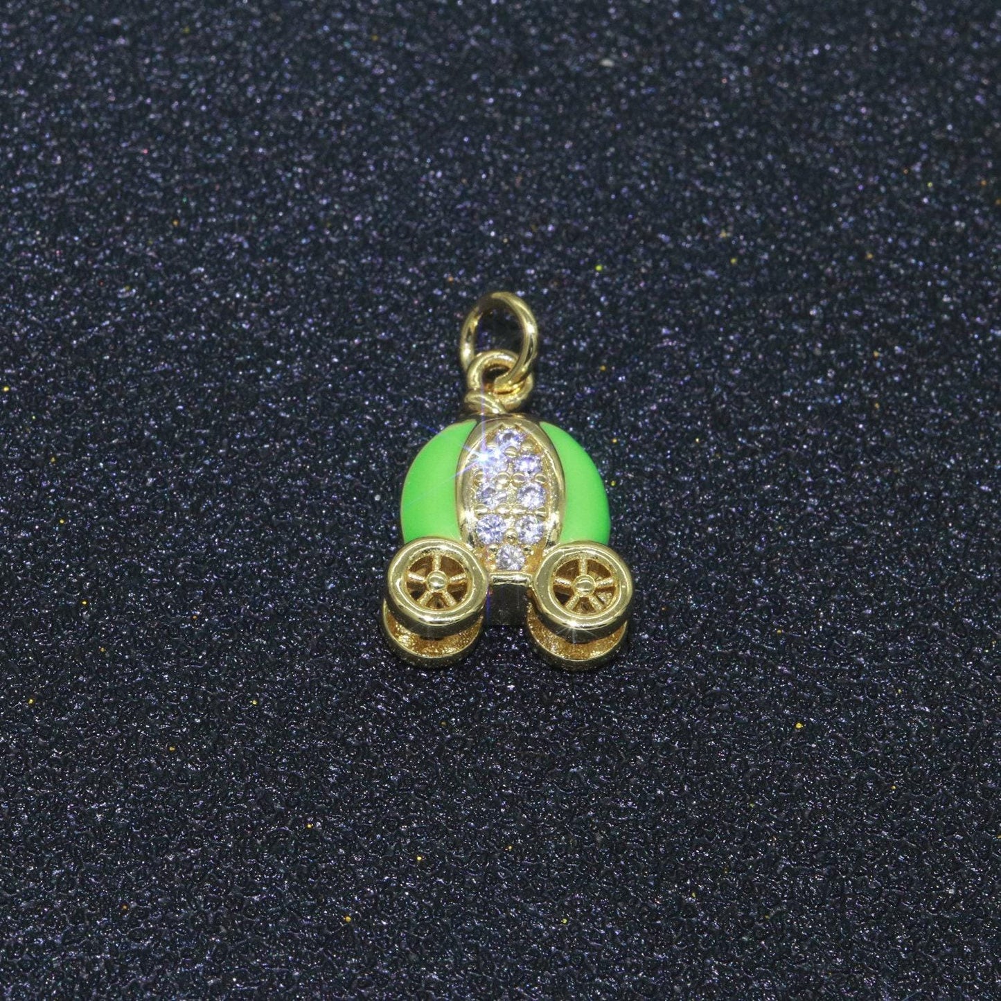 Dainty enamel carriage charm cinderella carriage charm, pumpkin necklace pendant for kids jewelry inspired pink green orange purple charm