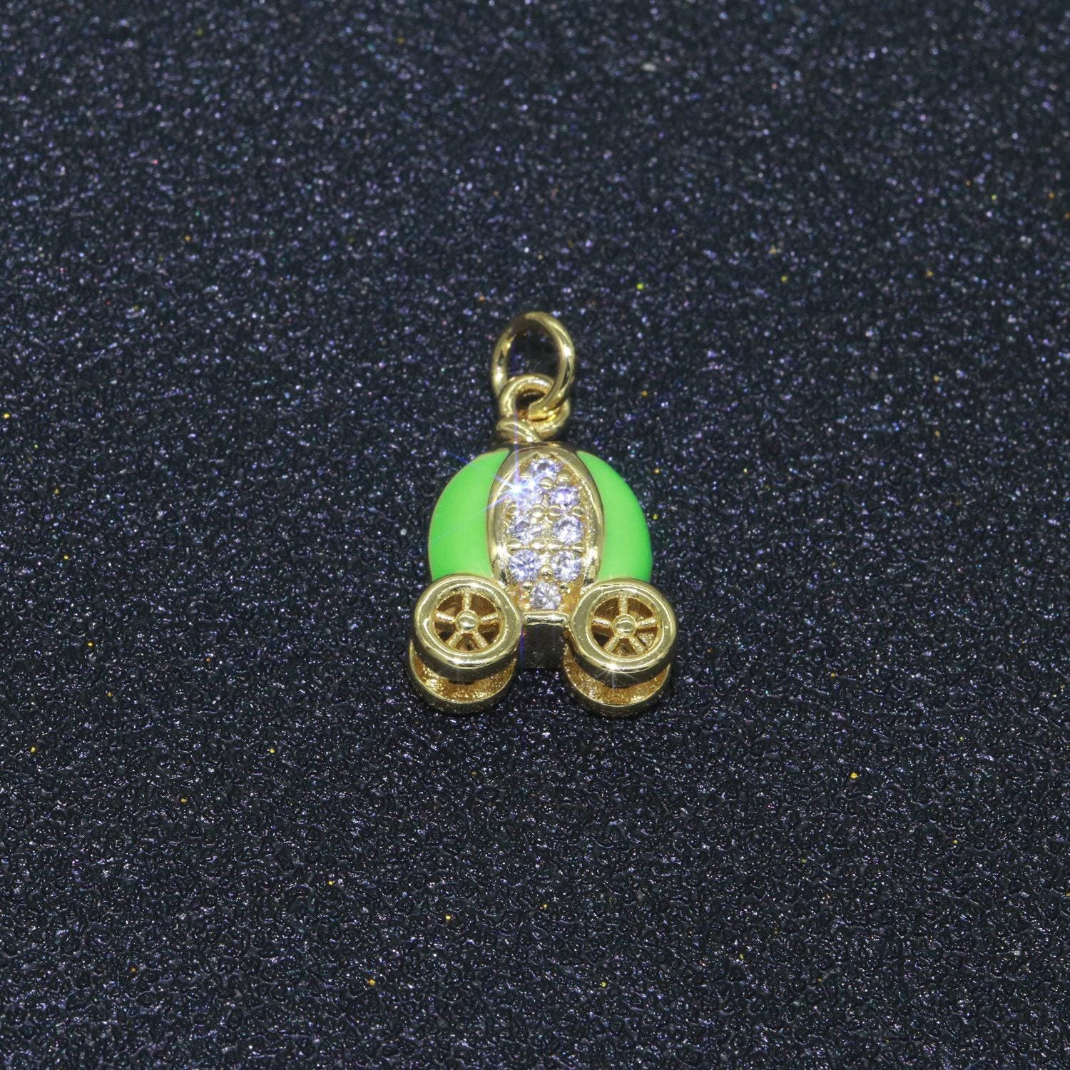 Dainty enamel carriage charm cinderella carriage charm, pumpkin necklace pendant for kids jewelry inspired pink green orange purple charm