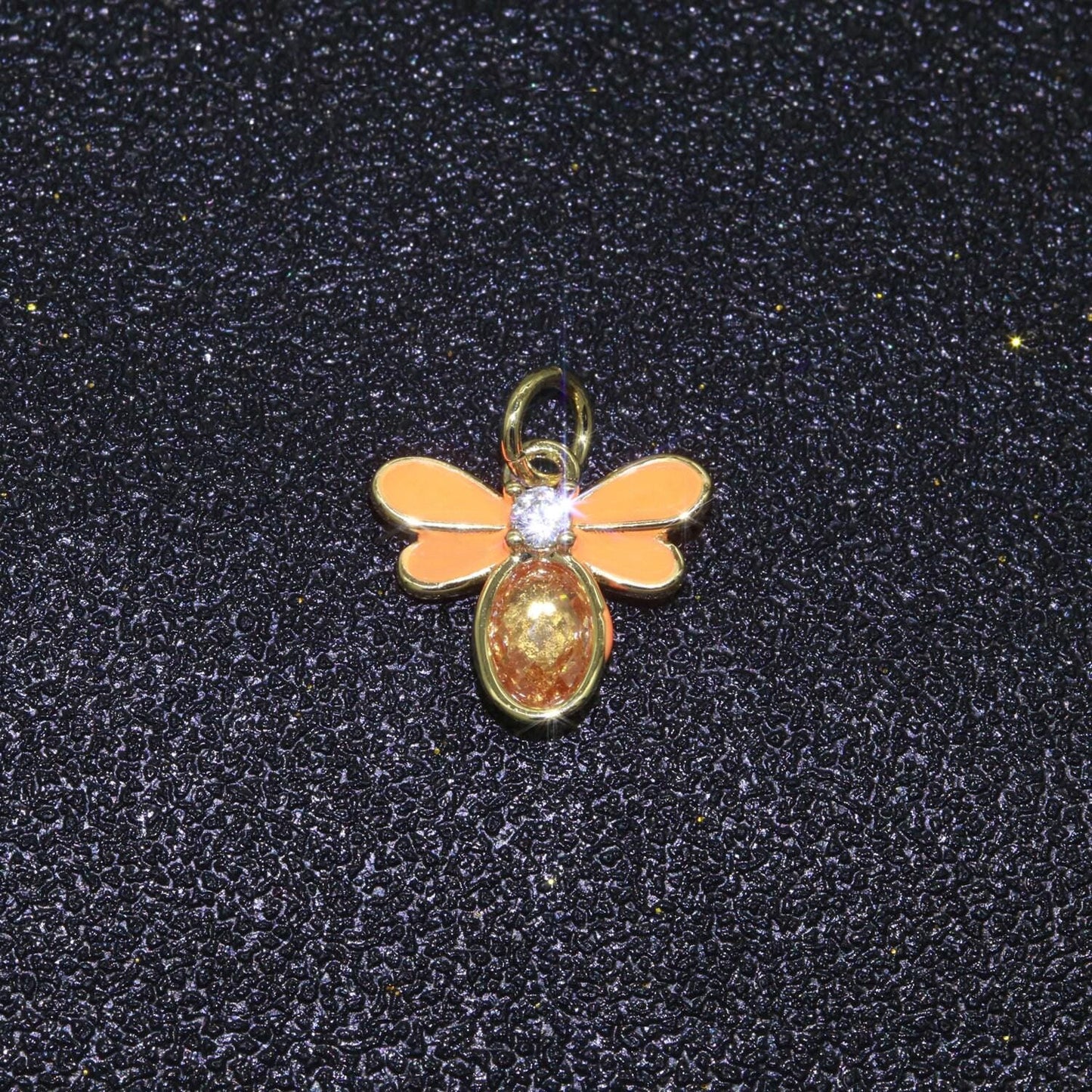 Mini enamel bee charm with cubic zirconia stone queen bee charm for bracelet necklace earring supply