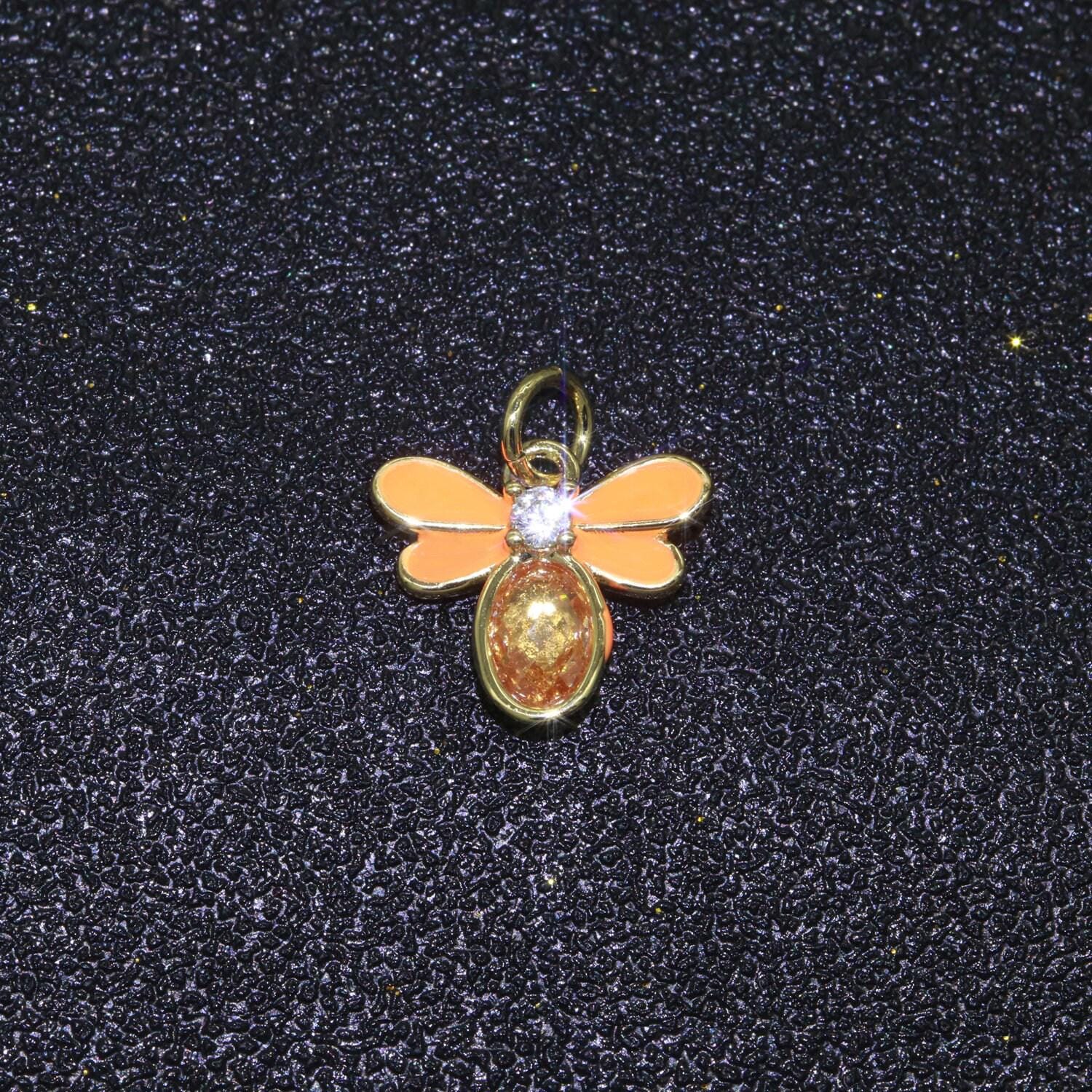 Mini enamel bee charm with cubic zirconia stone queen bee charm for bracelet necklace earring supply