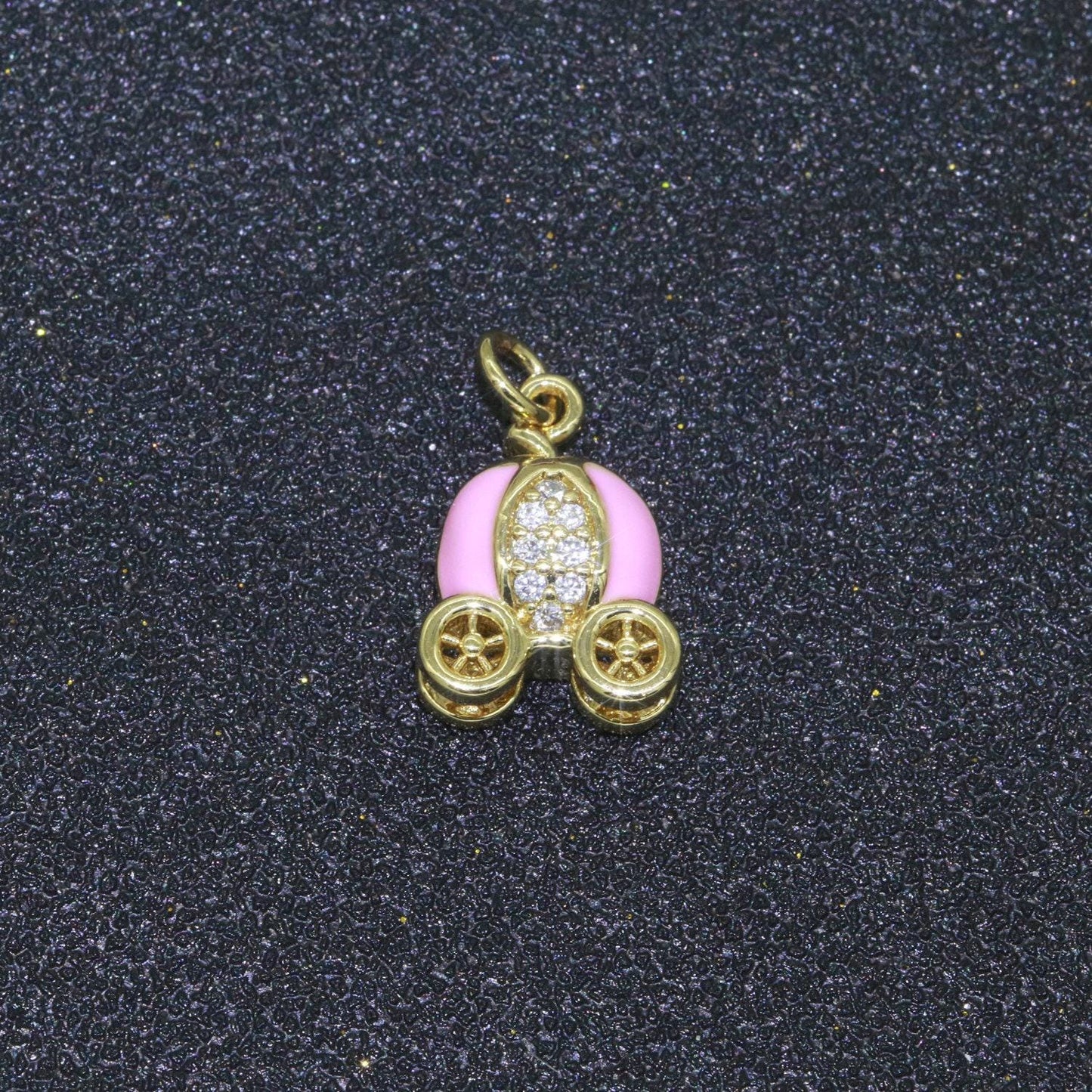 Dainty enamel carriage charm cinderella carriage charm, pumpkin necklace pendant for kids jewelry inspired pink green orange purple charm
