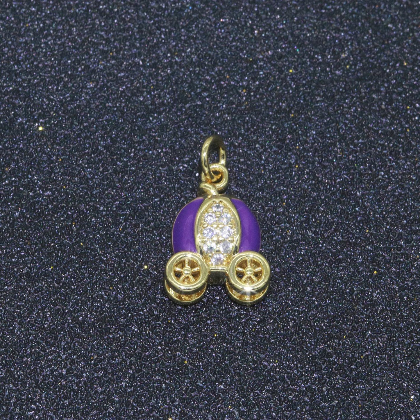 Dainty enamel carriage charm cinderella carriage charm, pumpkin necklace pendant for kids jewelry inspired pink green orange purple charm