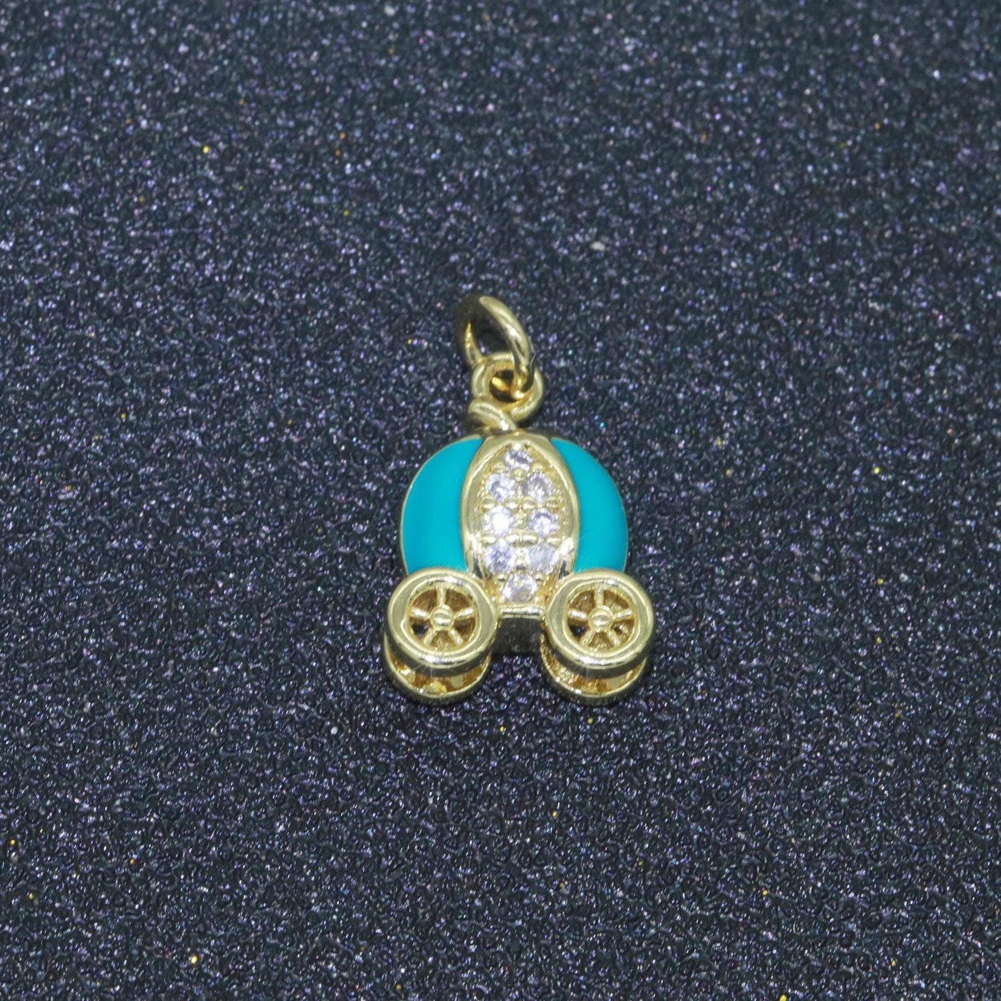 Dainty enamel carriage charm cinderella carriage charm, pumpkin necklace pendant for kids jewelry inspired pink green orange purple charm