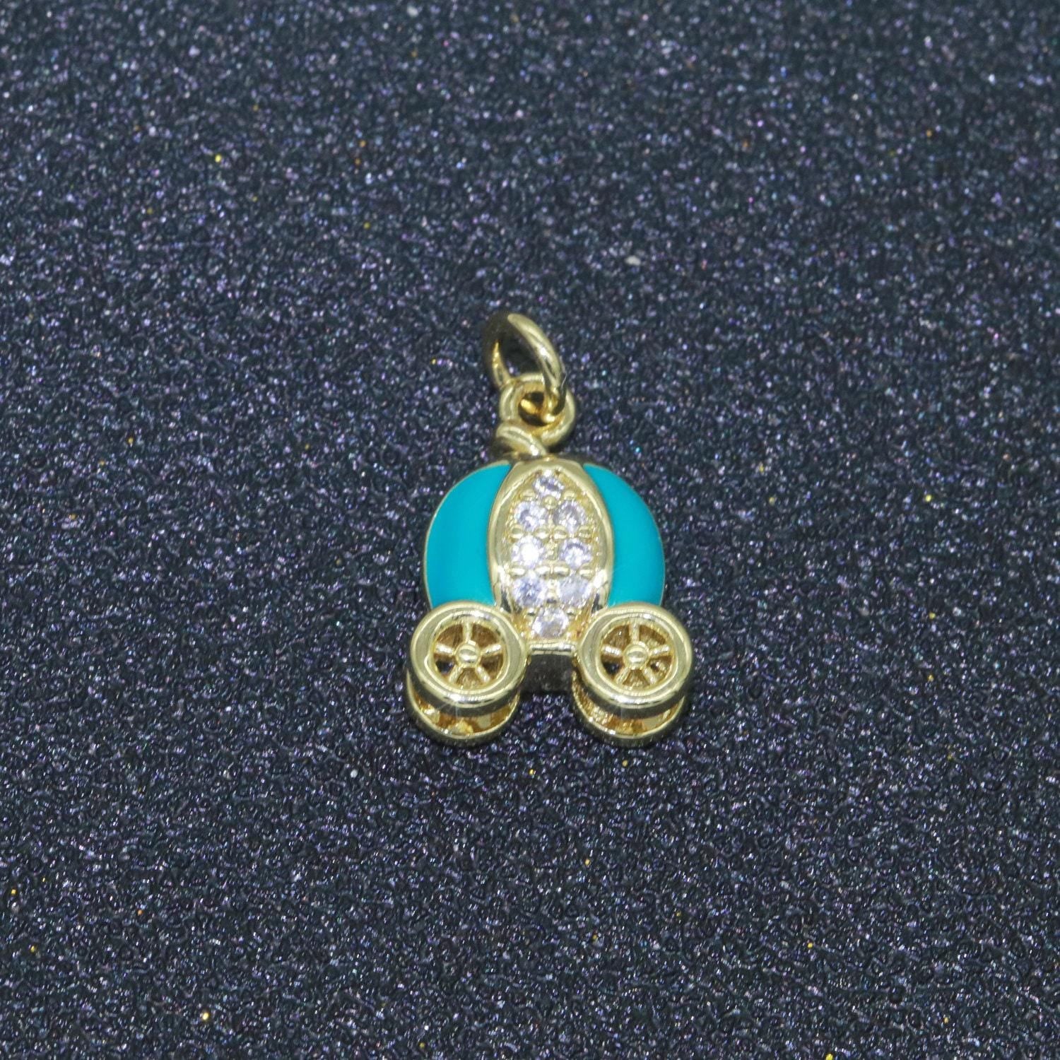 Dainty enamel carriage charm cinderella carriage charm, pumpkin necklace pendant for kids jewelry inspired pink green orange purple charm