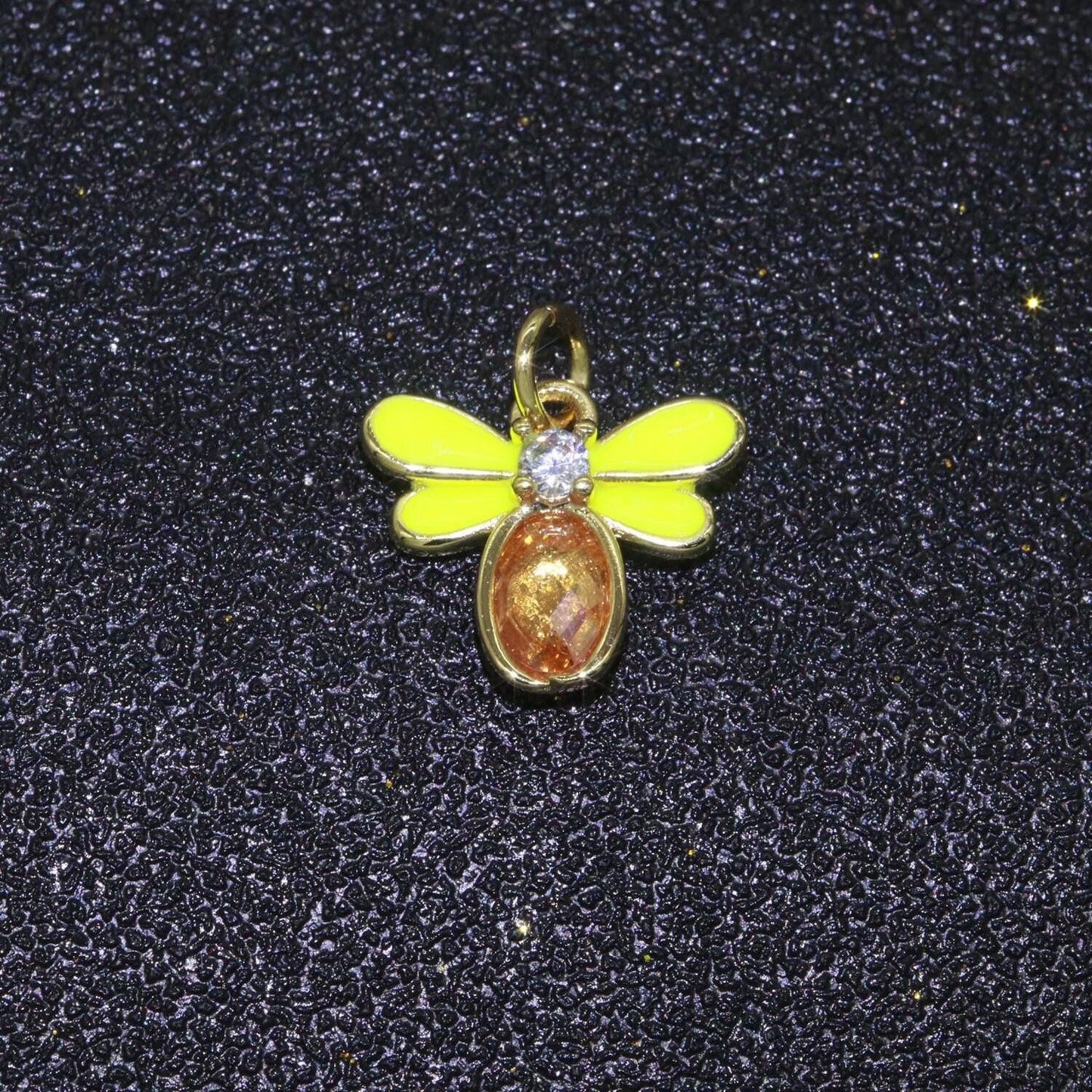 Mini enamel bee charm with cubic zirconia stone queen bee charm for bracelet necklace earring supply