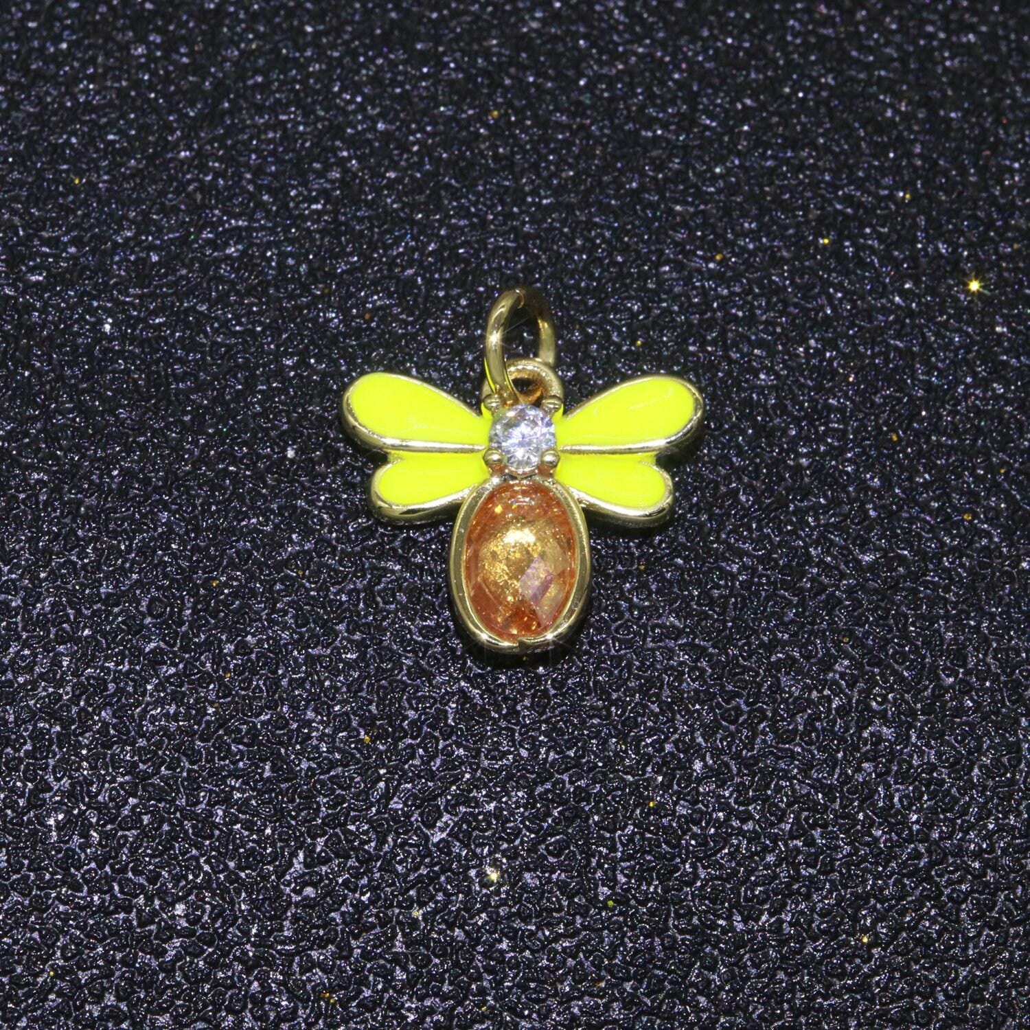Mini enamel bee charm with cubic zirconia stone queen bee charm for bracelet necklace earring supply