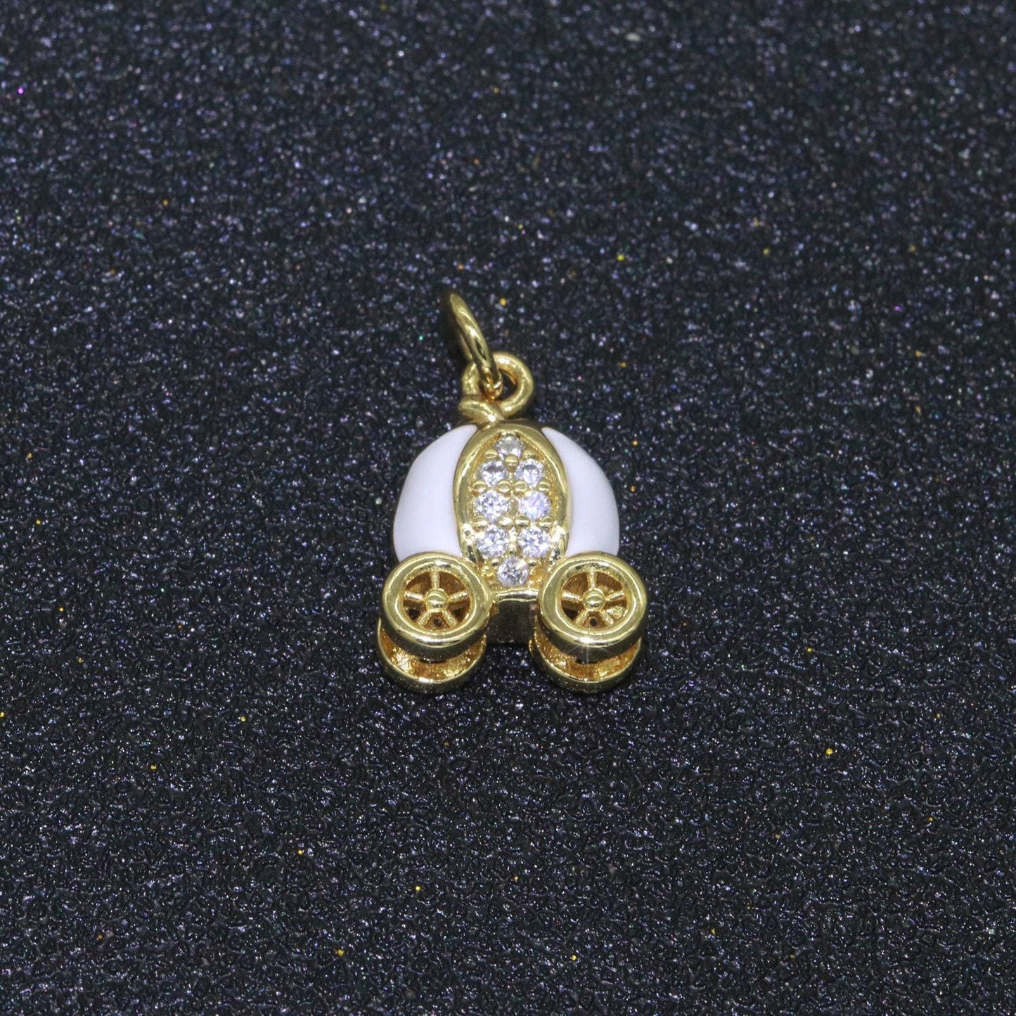 Dainty enamel carriage charm cinderella carriage charm, pumpkin necklace pendant for kids jewelry inspired pink green orange purple charm