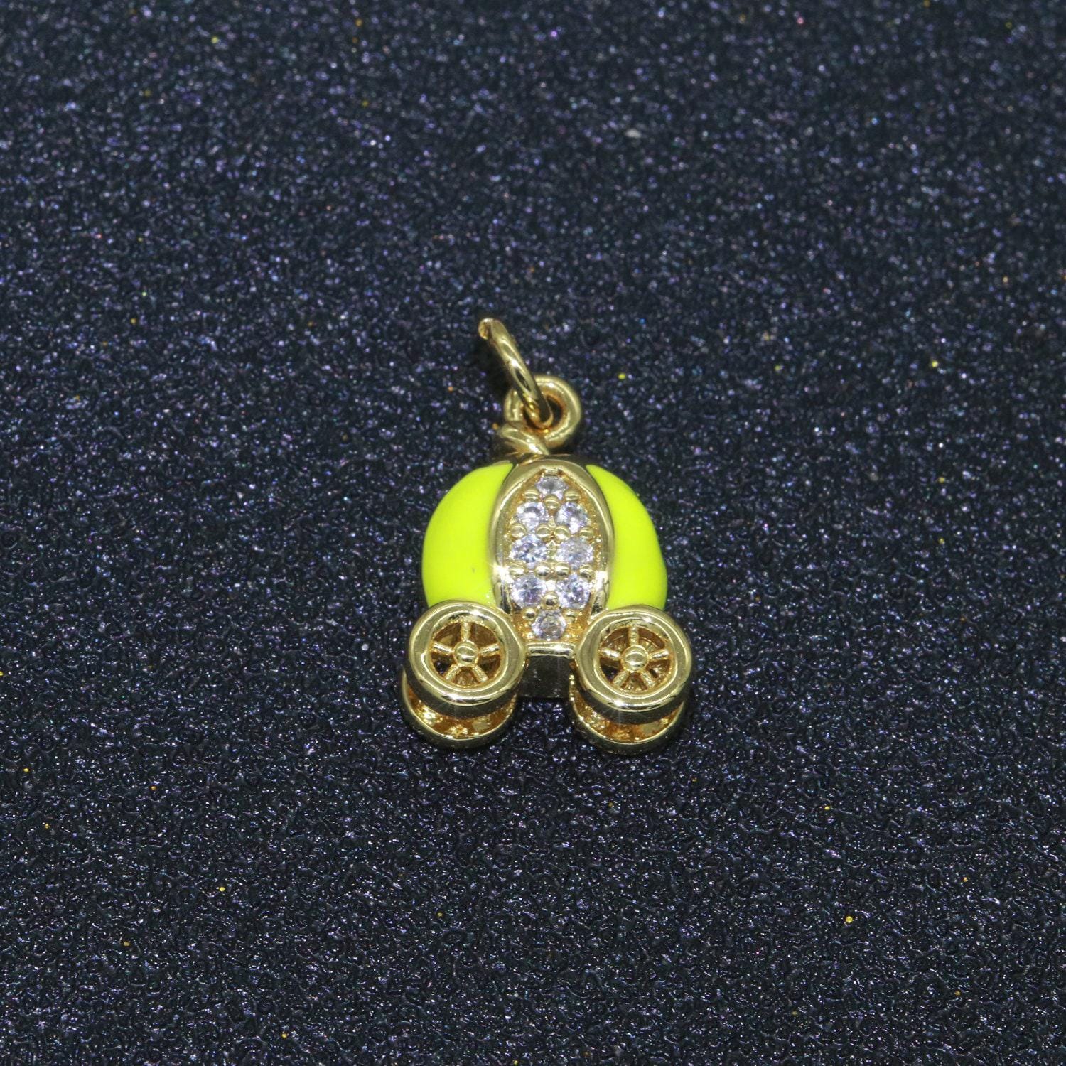 Dainty enamel carriage charm cinderella carriage charm, pumpkin necklace pendant for kids jewelry inspired pink green orange purple charm