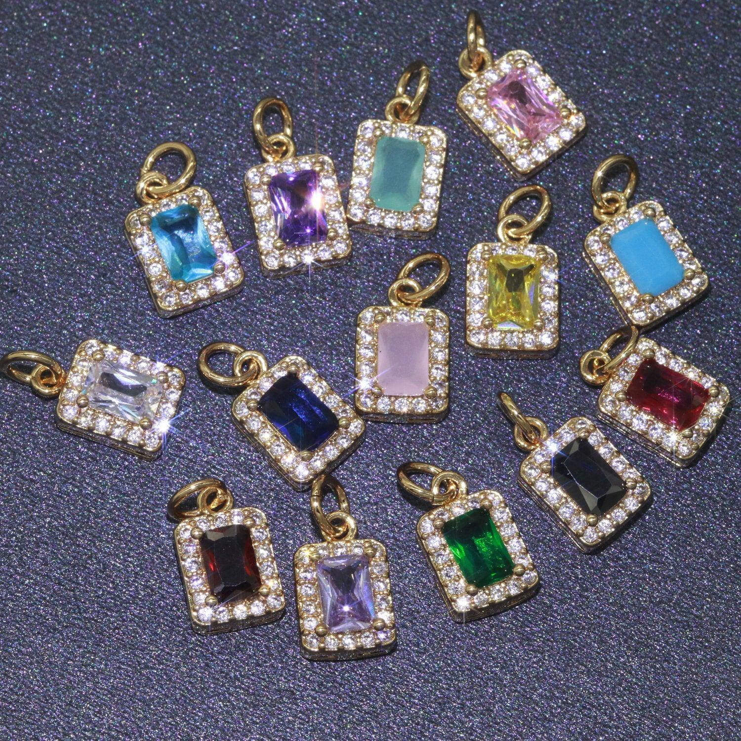 1x 14k gold filled micro pave cz geometric pendant charm emerald cut pendant charm geometric diy jewelry 8.8x7.3mm, m-189~m-196