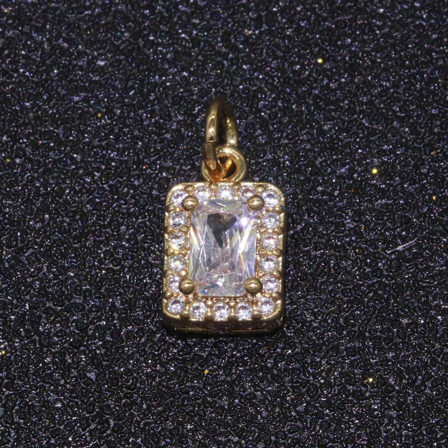 1x 14k gold filled micro pave cz geometric pendant charm emerald cut pendant charm geometric diy jewelry 8.8x7.3mm, m-189~m-196