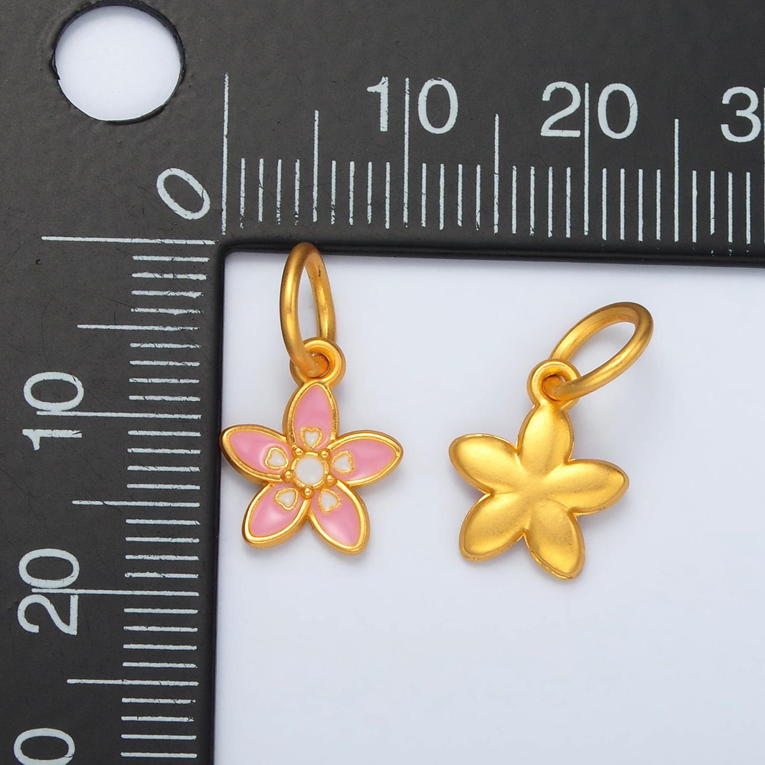 24k gold filled mini pink heart lily flower, floral charm | m-151