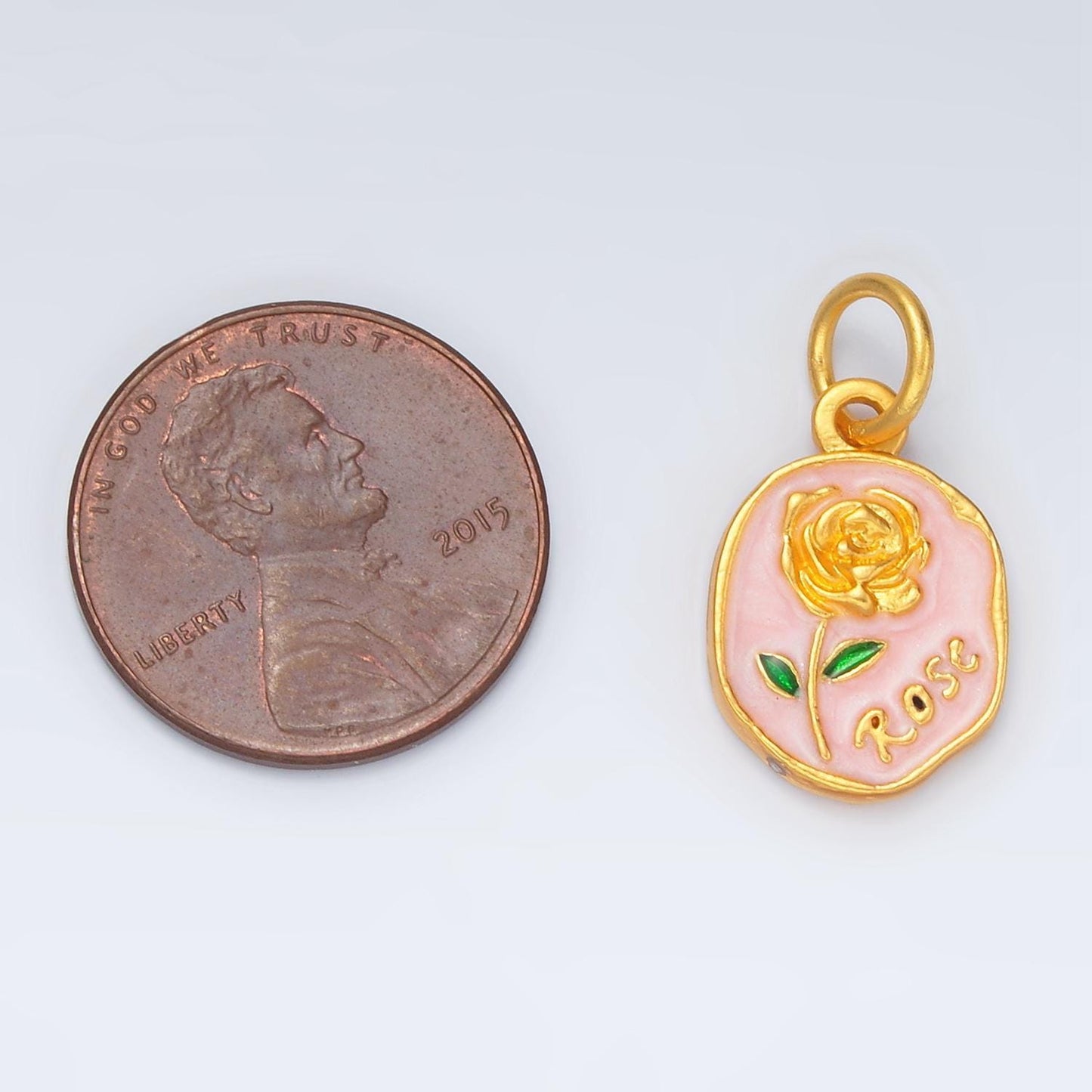 24k gold filled gold rose, 17mm round floral charm | m-150