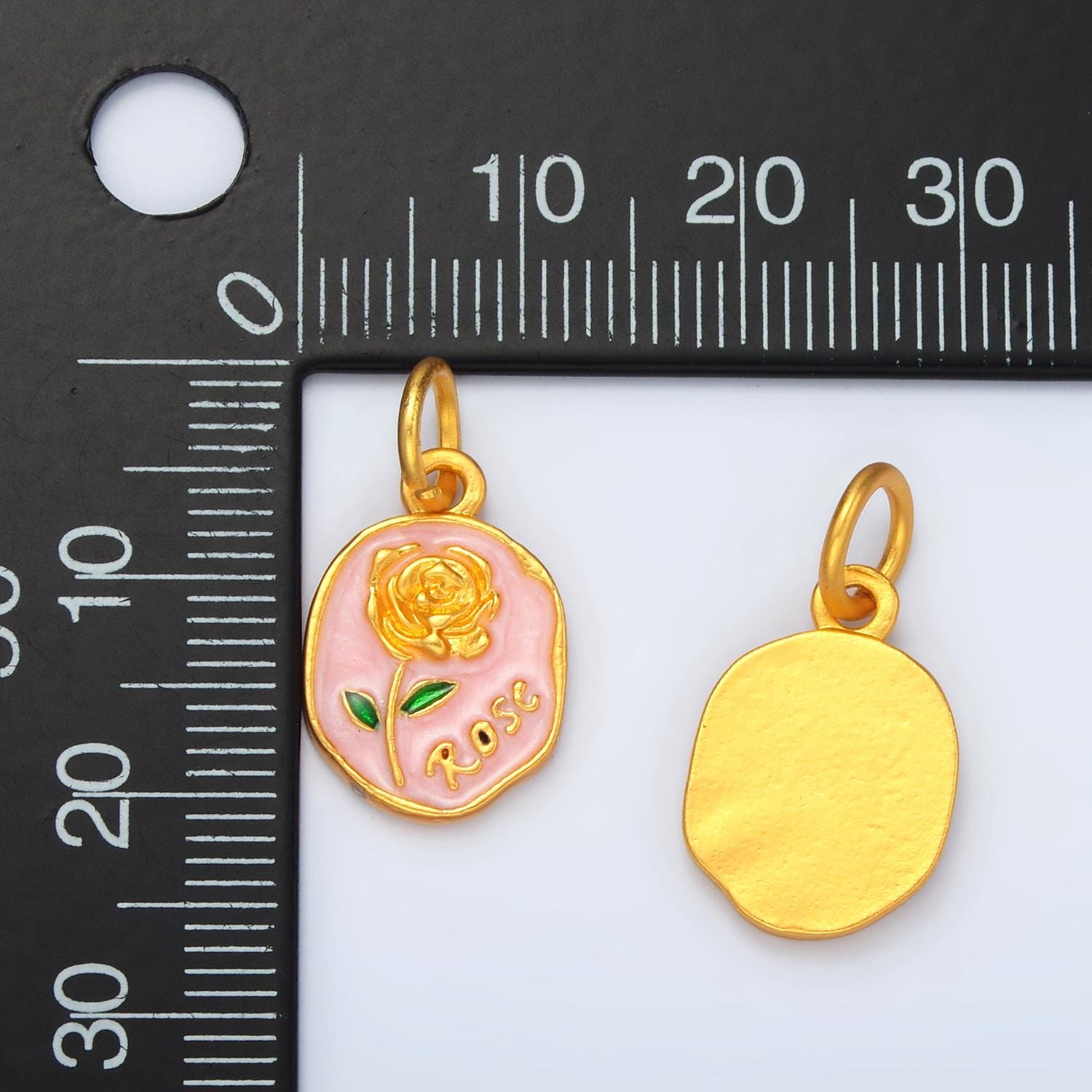 24k gold filled gold rose, 17mm round floral charm | m-150