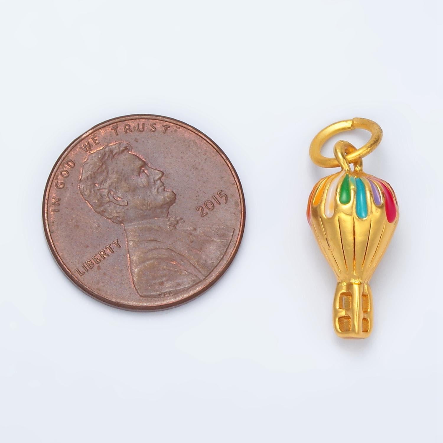 24k gold filled hot air balloon small kids enamel charm | m-149