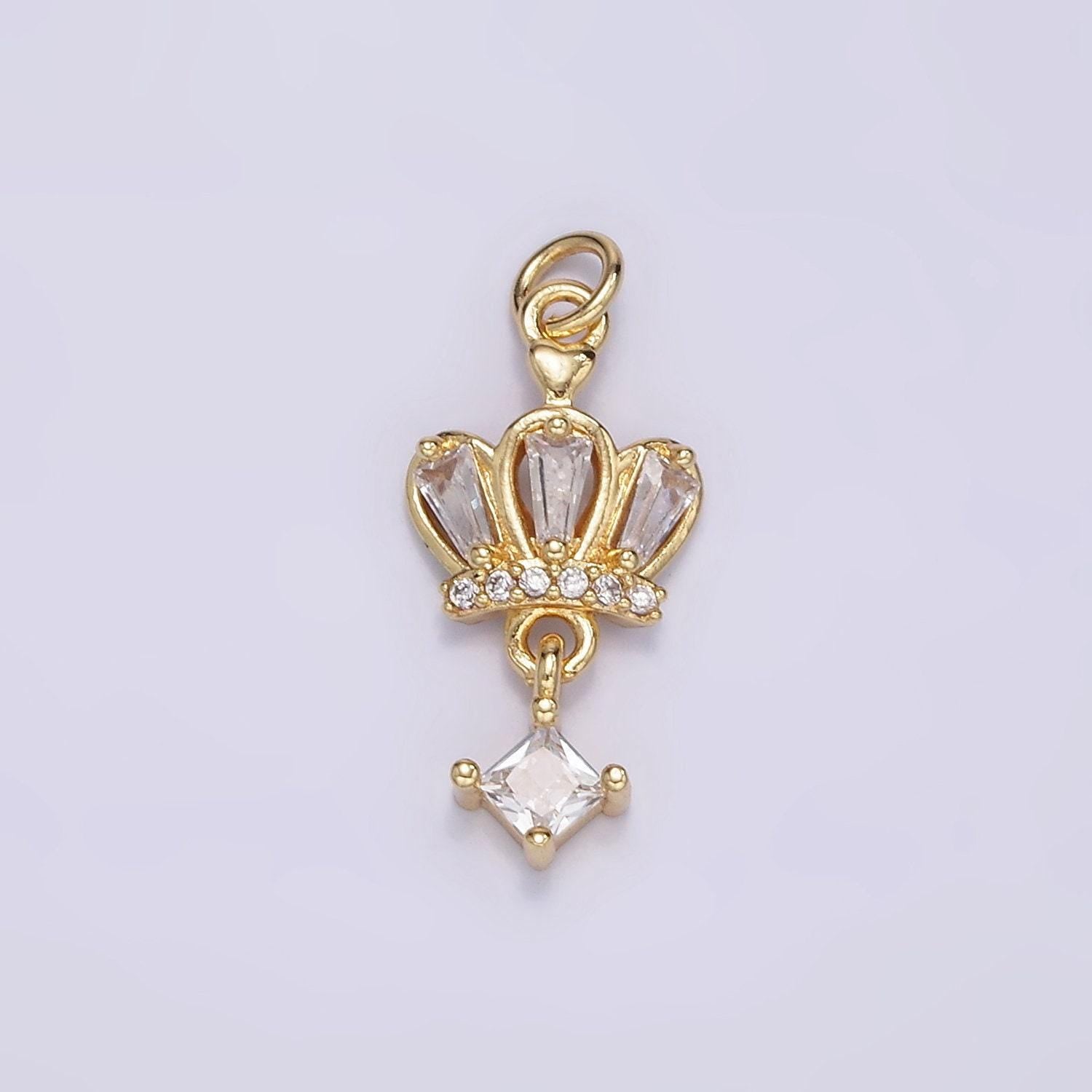 18k gold filled silver tiara charm, micro cz pave princess crown pendant, diy fashion jewelry making supply for necklace, bracelet m114