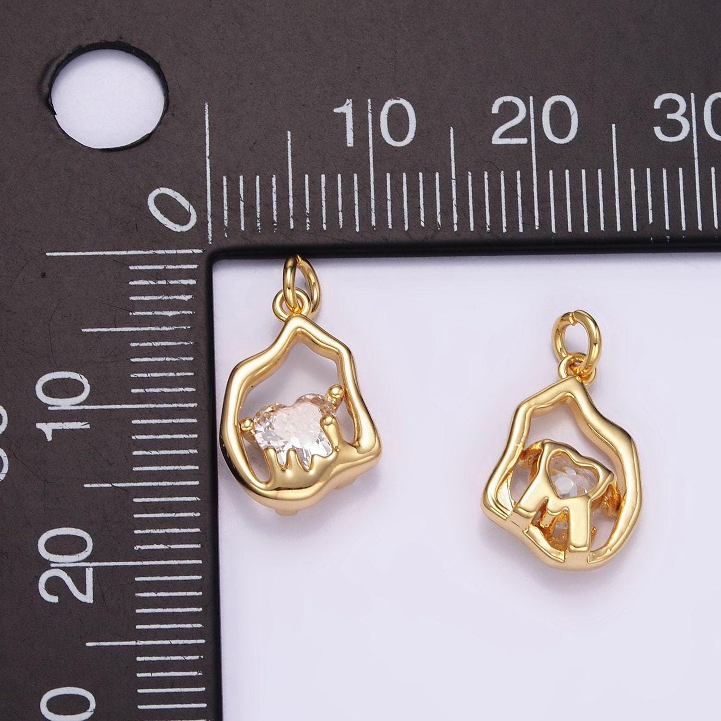 14k gold filled clear cz oval abstract pendant geometric hammered molten charm | m110