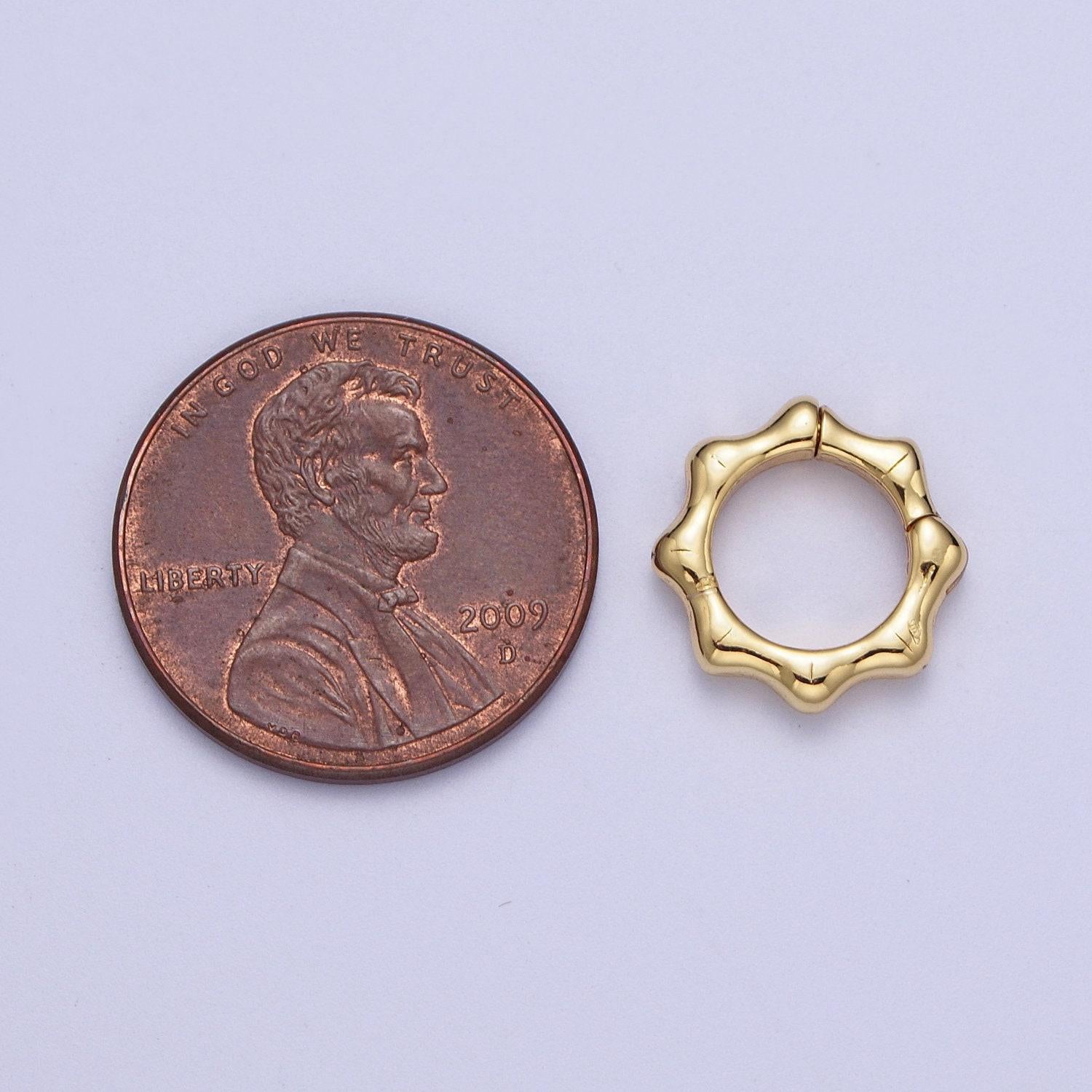 Gold sun spring pull gate ring, 24k gold filled 12.4mm & 16.9mm sun octagon ring charm holder clasp | l-931, l-932