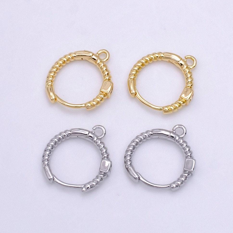 16k gold filled earring simple round one touch earring jewelry making, earring supplies to put a charm dangle component twisted huggie l810