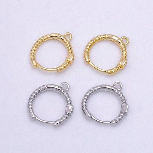 16k gold filled earring simple round one touch earring jewelry making, earring supplies to put a charm dangle component twisted huggie l810