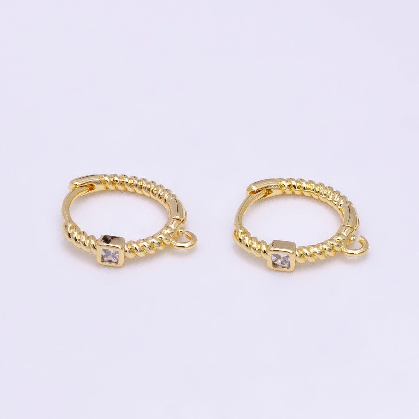 16k gold filled earring simple round one touch earring jewelry making, earring supplies to put a charm dangle component twisted huggie l810