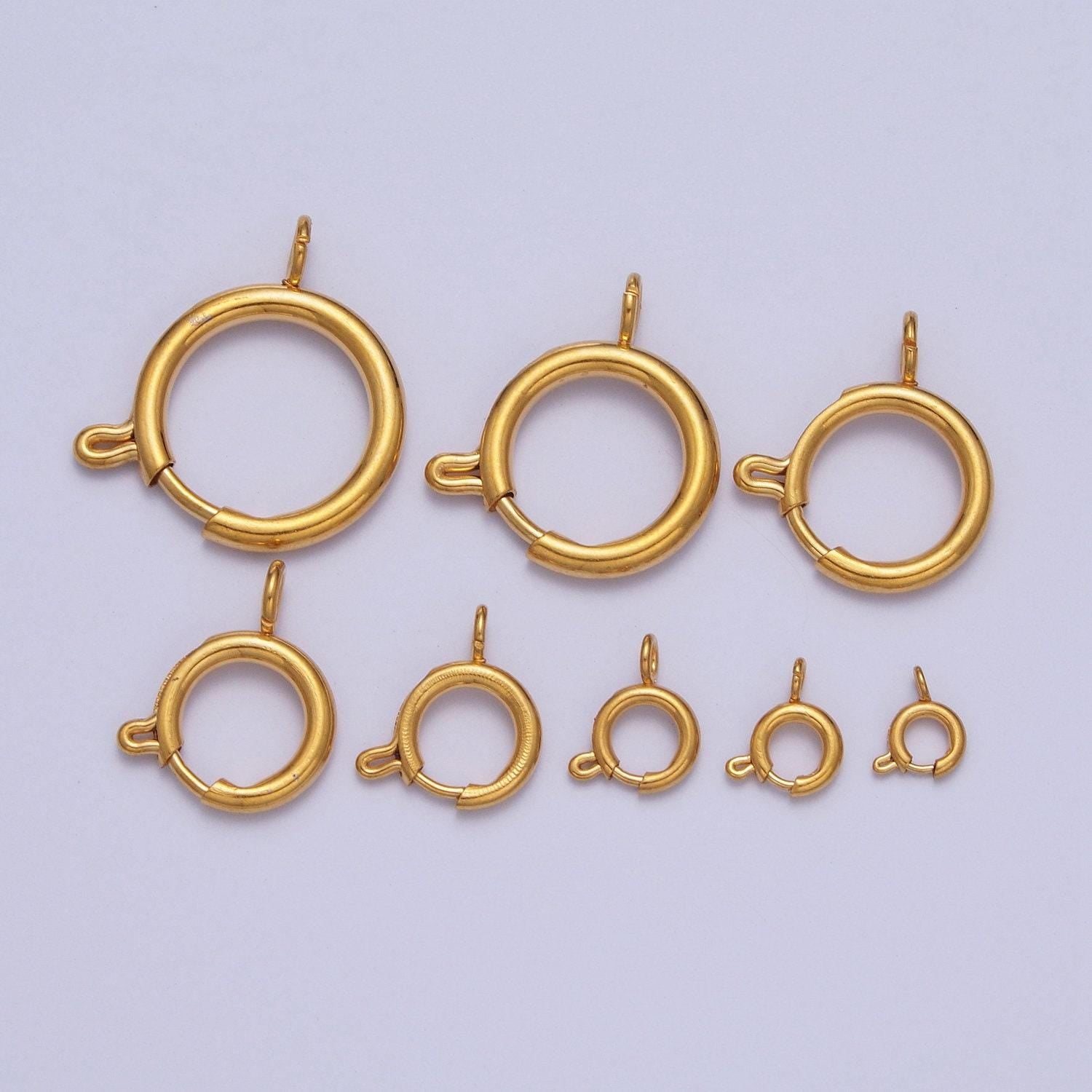 Various size 14k gold round open push in clasp w. loop finding enhancer, circular clasp for charm jewelry making supply | l-875~l-882, l-912