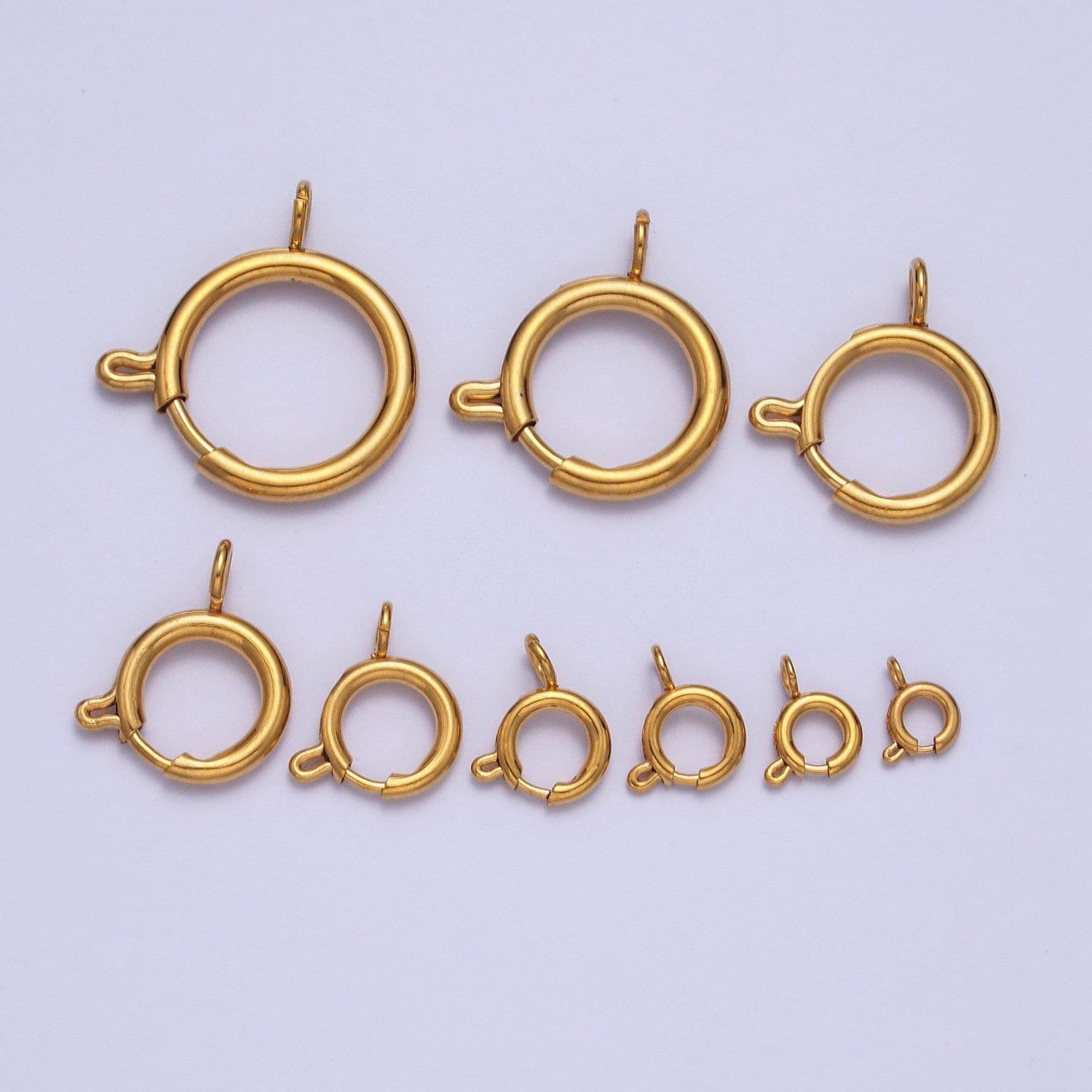 Various size 24k gold round open push in clasp w. loop finding enhancer, circular clasp for charm jewelry making supply | l-892~l-899, l-905