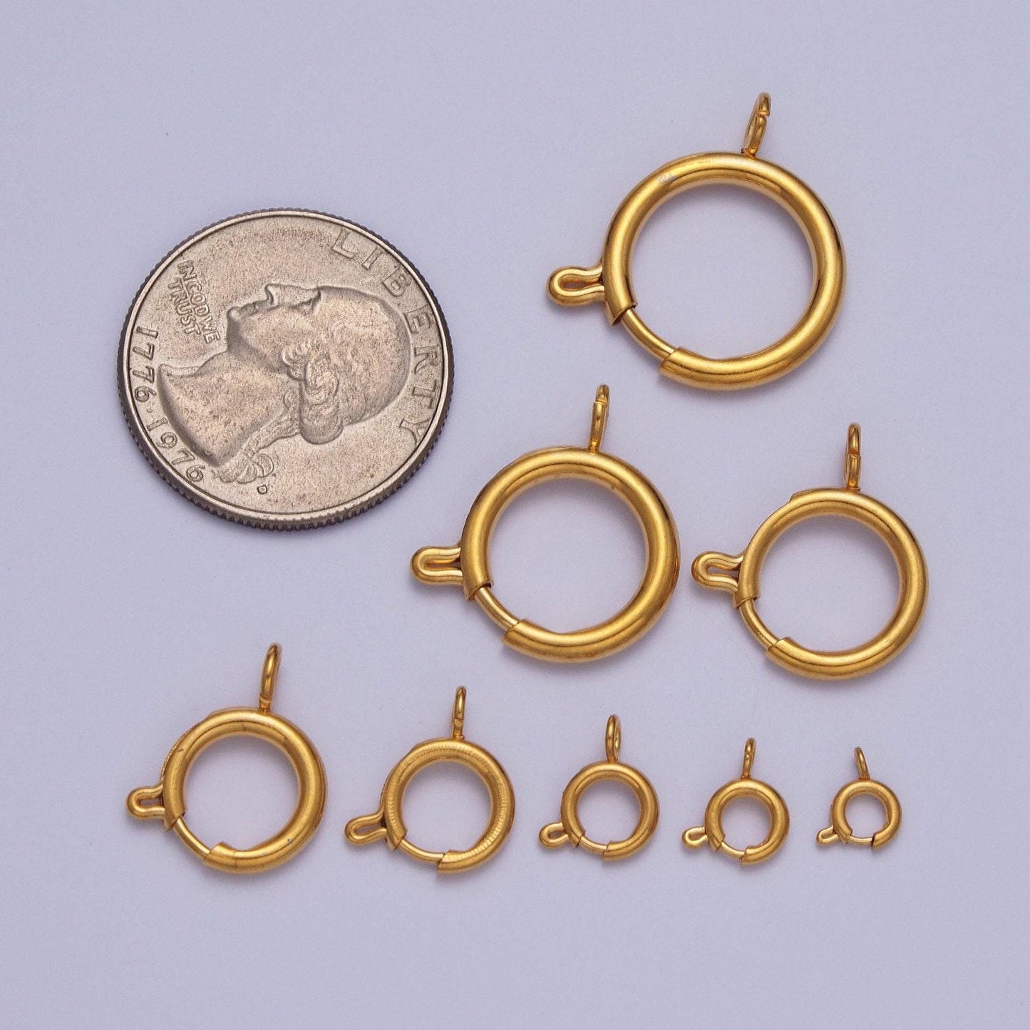 Various size 14k gold round open push in clasp w. loop finding enhancer, circular clasp for charm jewelry making supply | l-875~l-882, l-912