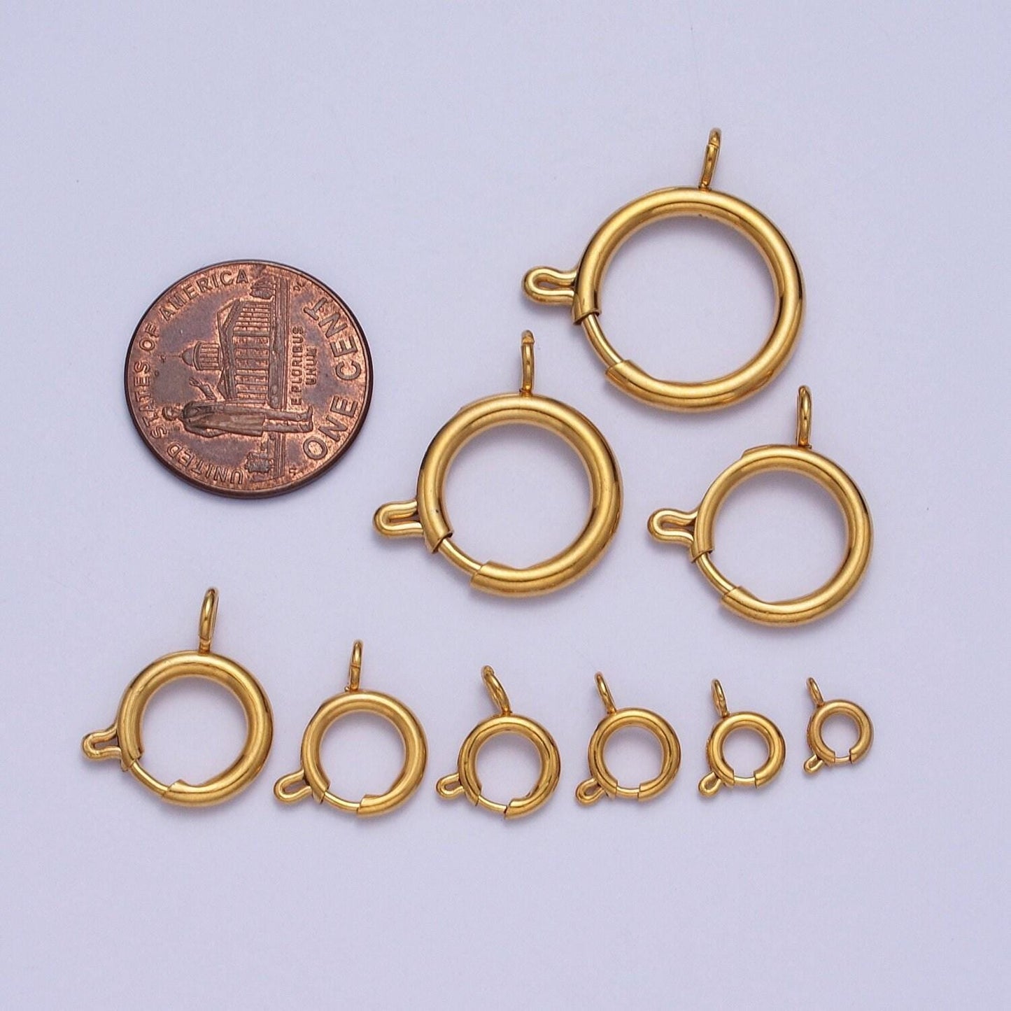 Various size 24k gold round open push in clasp w. loop finding enhancer, circular clasp for charm jewelry making supply | l-892~l-899, l-905