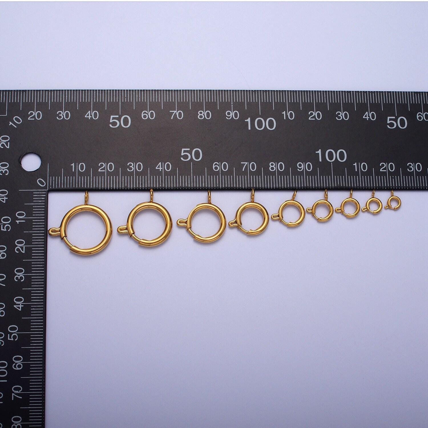 Various size 24k gold round open push in clasp w. loop finding enhancer, circular clasp for charm jewelry making supply | l-892~l-899, l-905