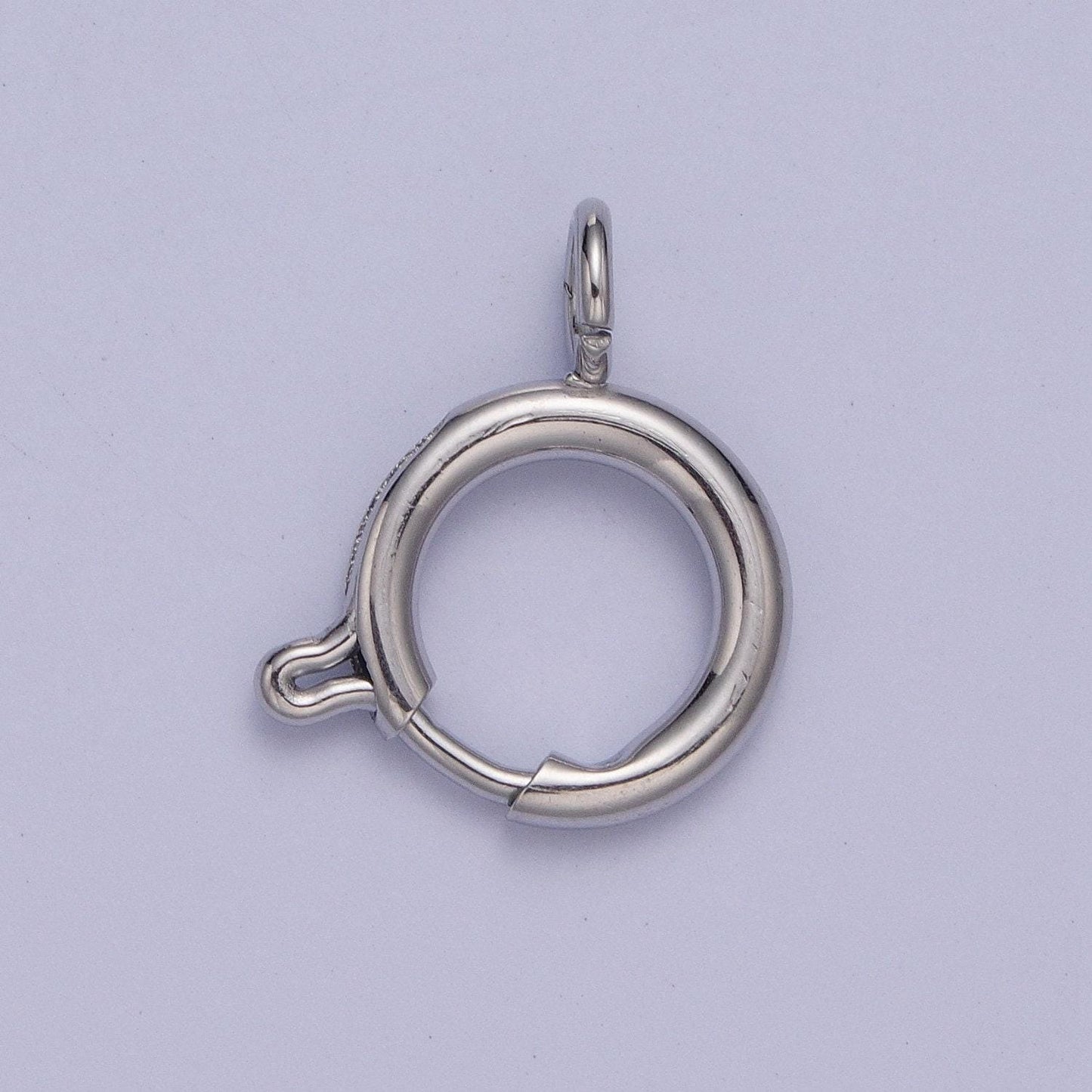 Various sizes silver round open push in clasp with loop finding enhancer, silver spring ring clasp jewelry making supply | l-883~l-891