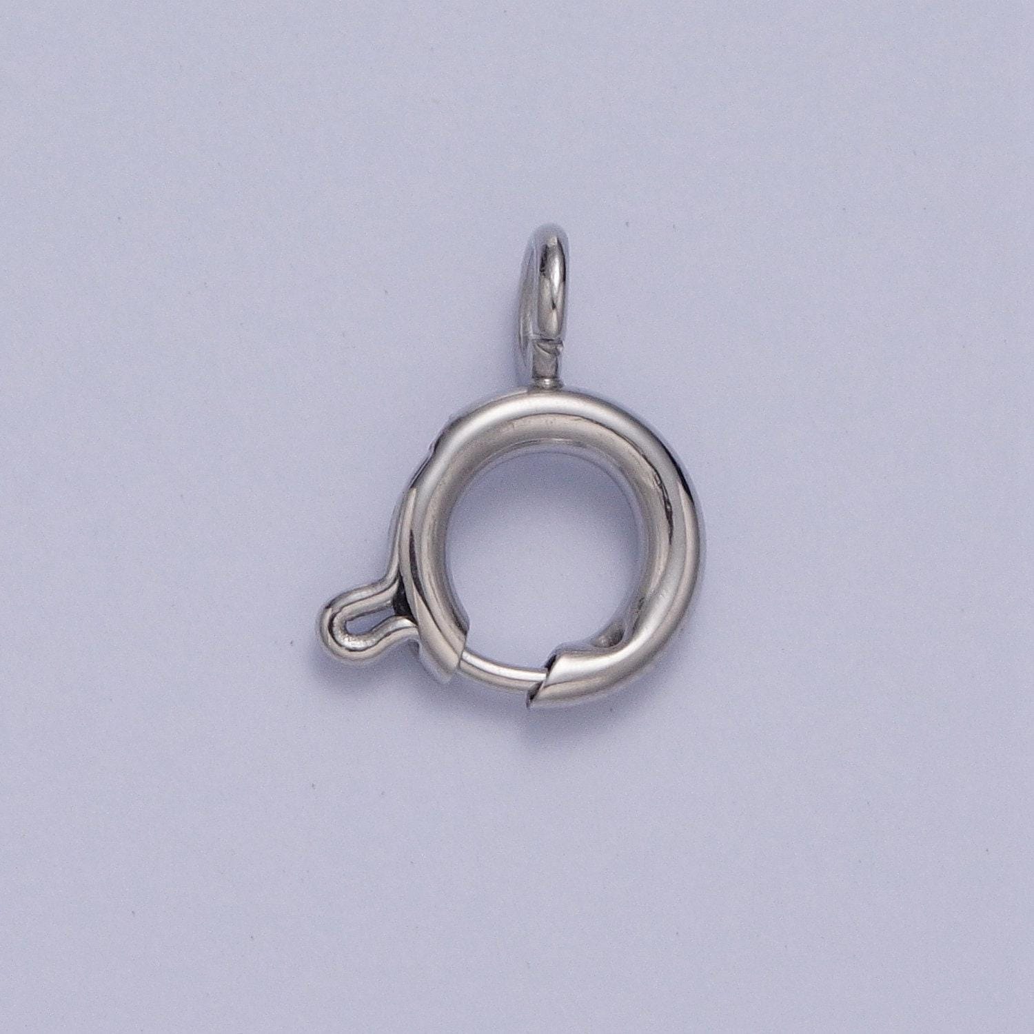 Various sizes silver round open push in clasp with loop finding enhancer, silver spring ring clasp jewelry making supply | l-883~l-891