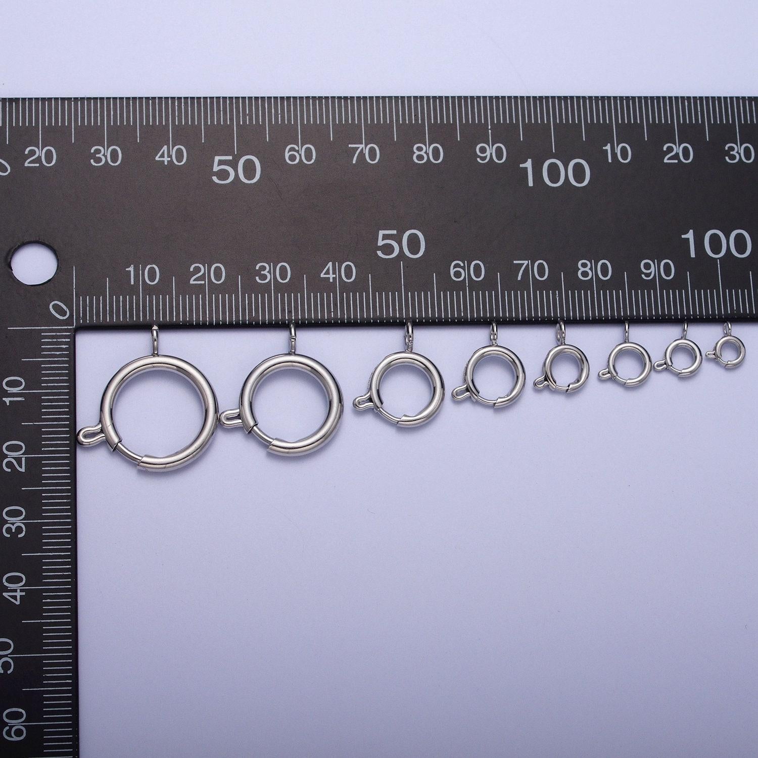Various sizes silver round open push in clasp with loop finding enhancer, silver spring ring clasp jewelry making supply | l-883~l-891
